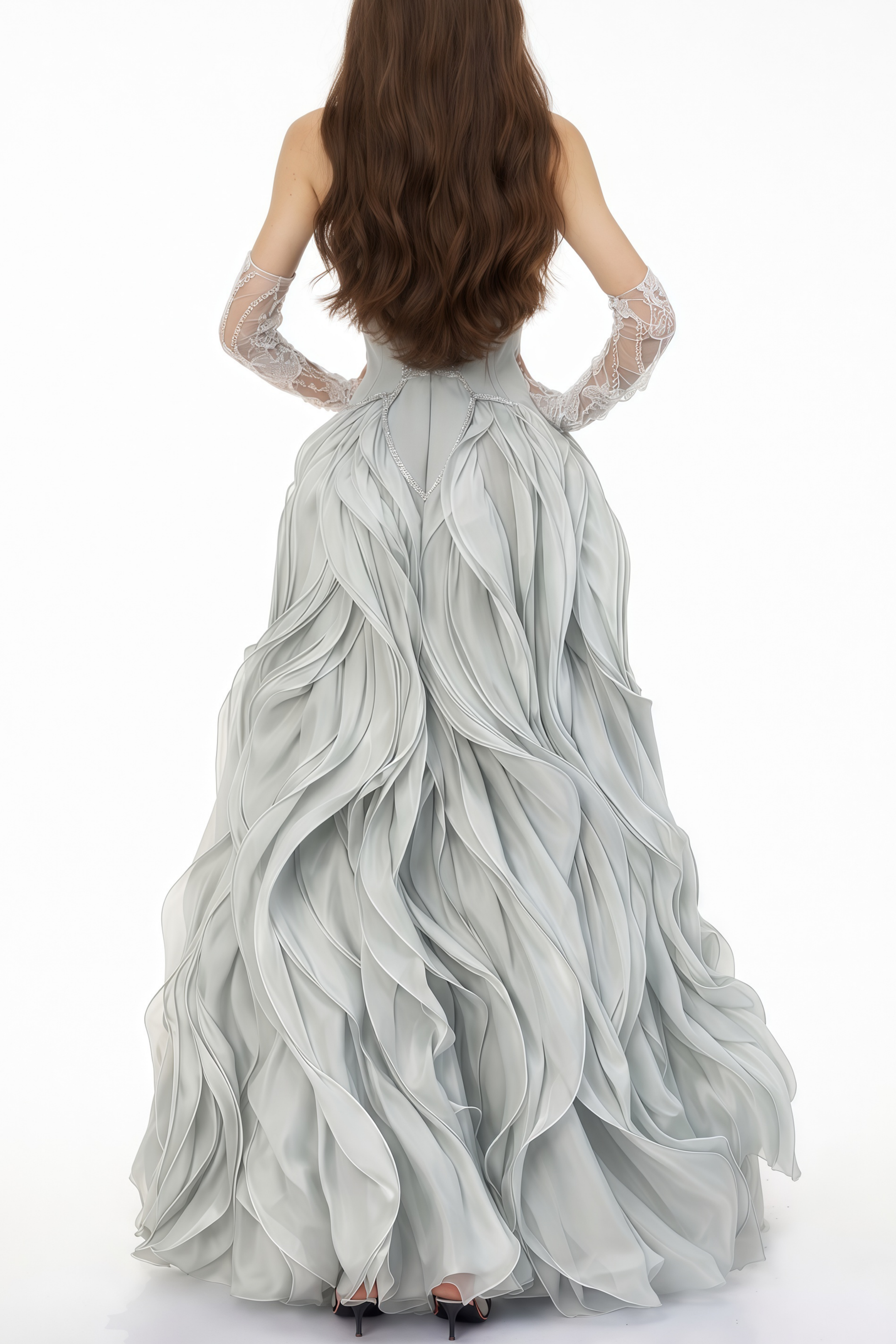 Ianthe Dusty Blue Ruffled Tulle Maxi Dress