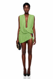 Idalina Green Cross Front Ruched Top & Skirt Set