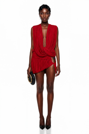 Idalina Red Cross Front Ruched Top & Skirt Set