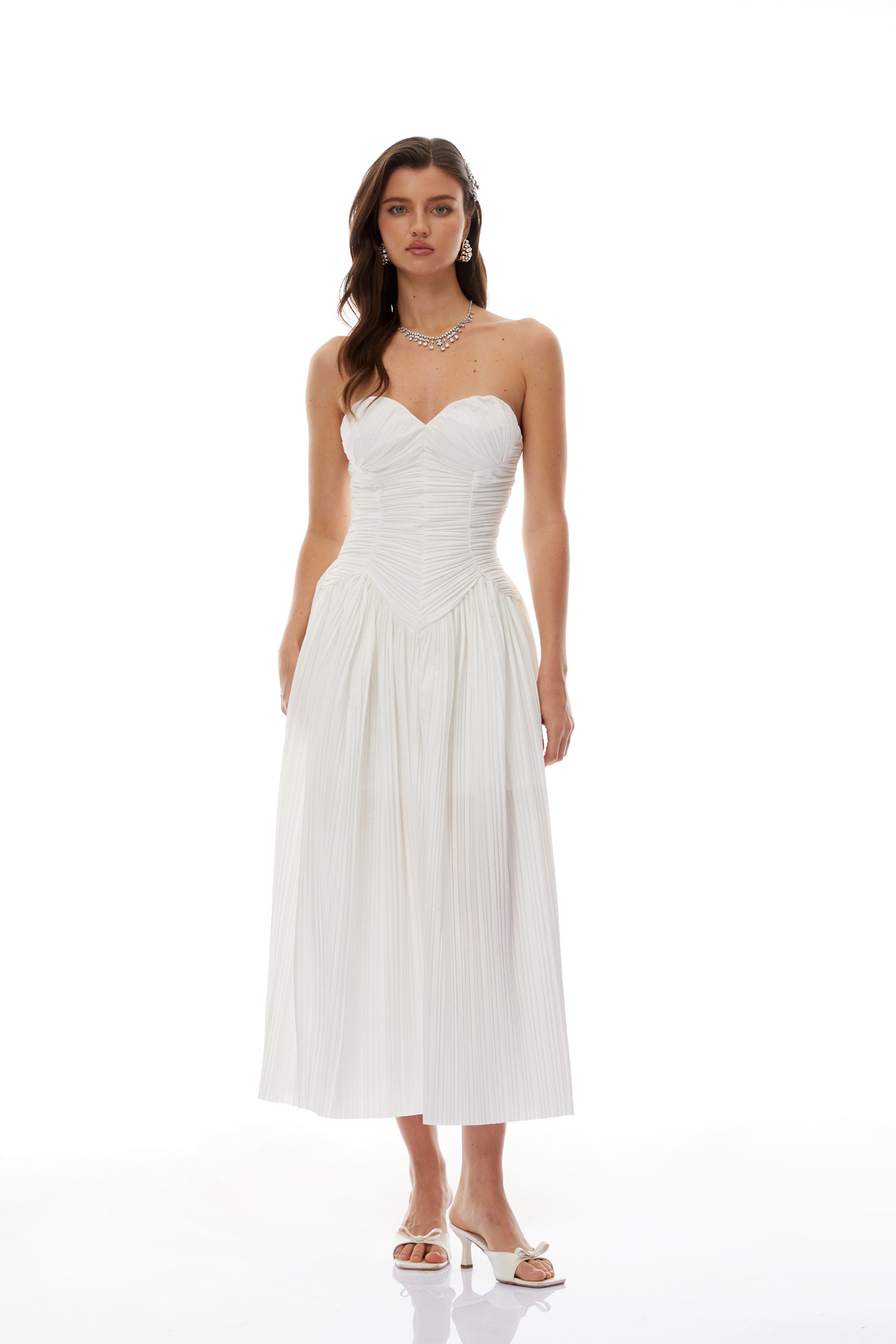 Ilinca White Off-Shoulder Ruched Maxi Dress (Final Sale-US Only)