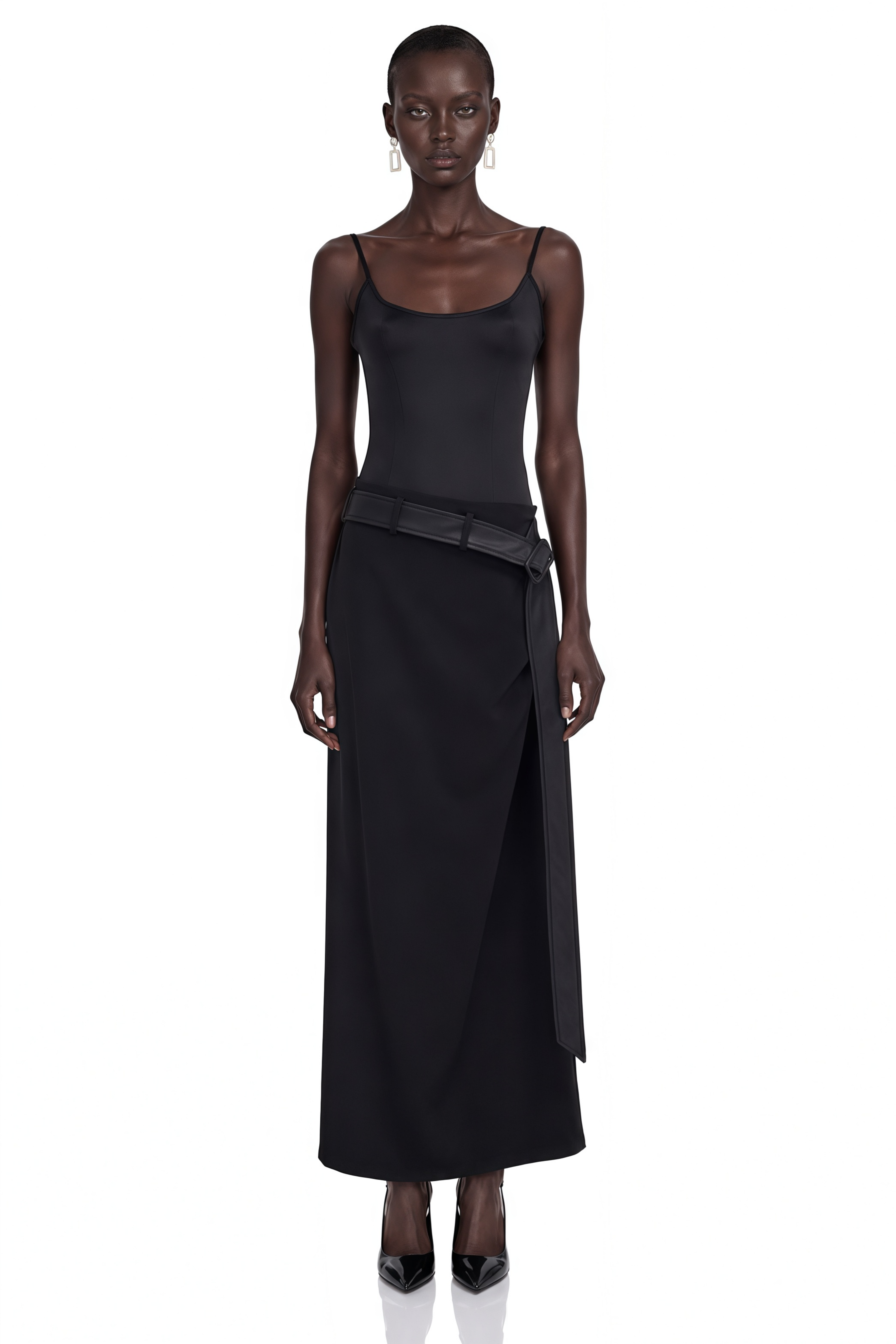 Ilona Black Satin Asymmetrical Maxi Dress
