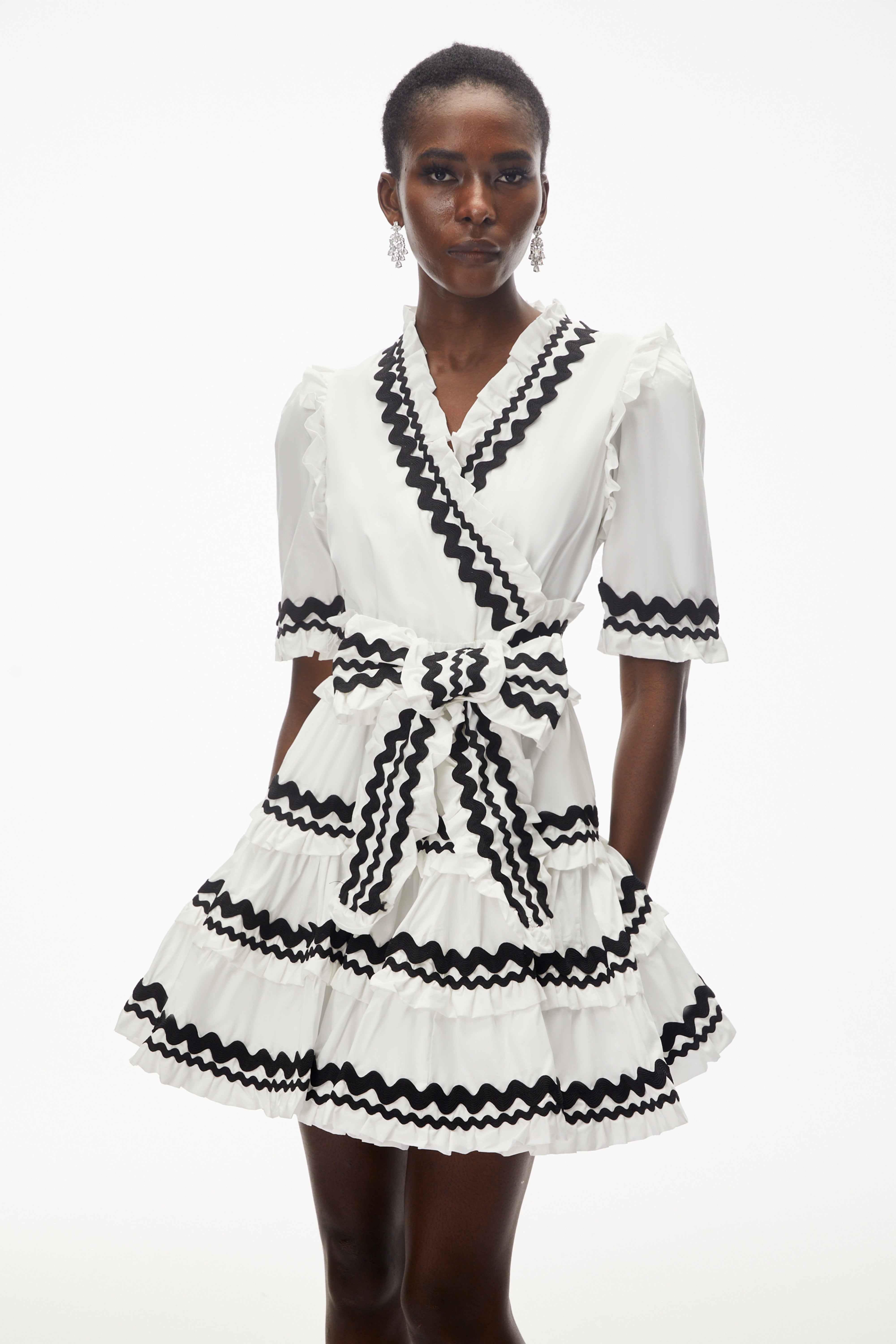 Inanna White V-Neck Ruffled Mini Dress