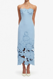 Inga Blue Strapless Floral Embroidered Maxi Dress