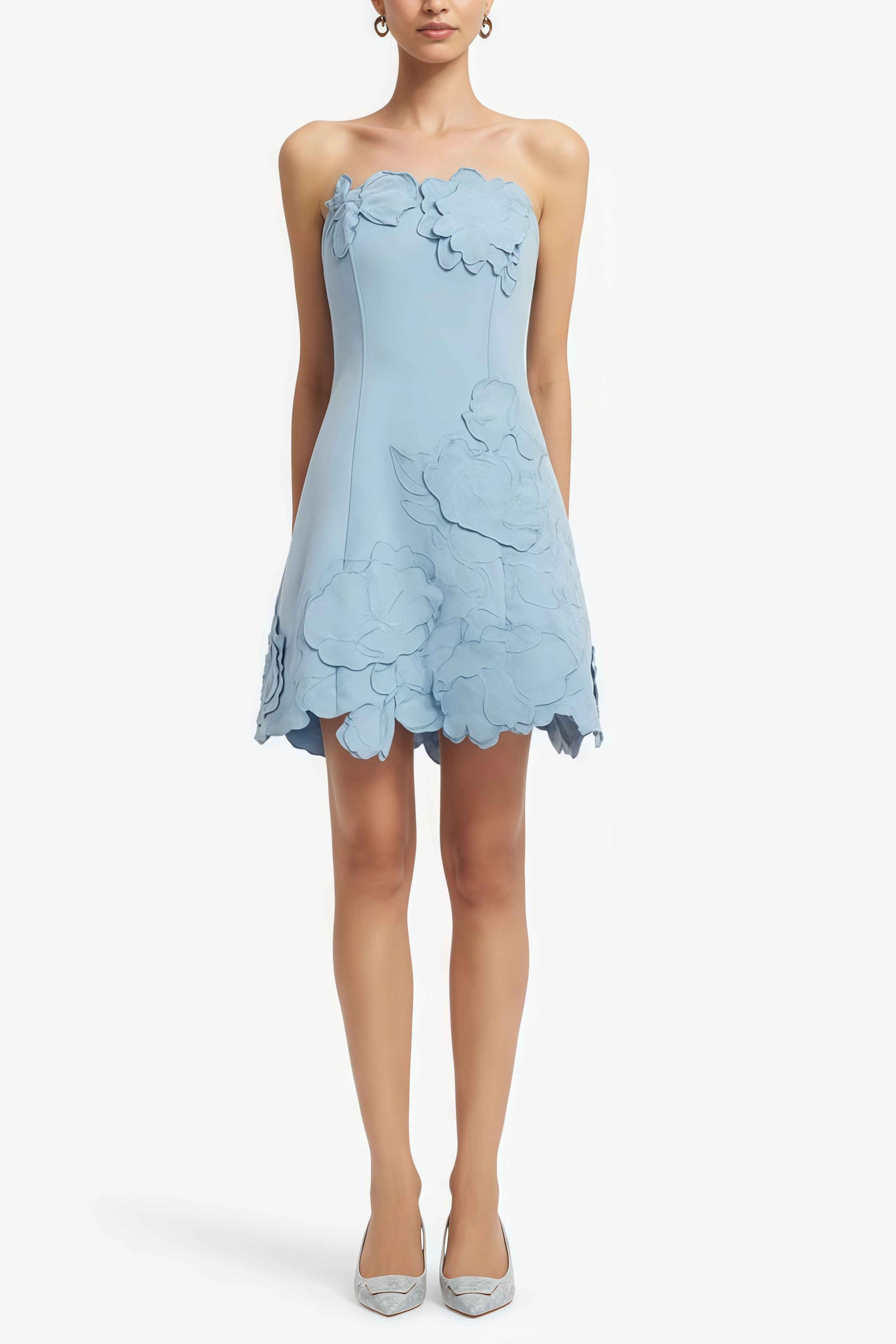 Inga Blue Strapless Floral Embroidered Mini Dress (Final Sale-US Only)