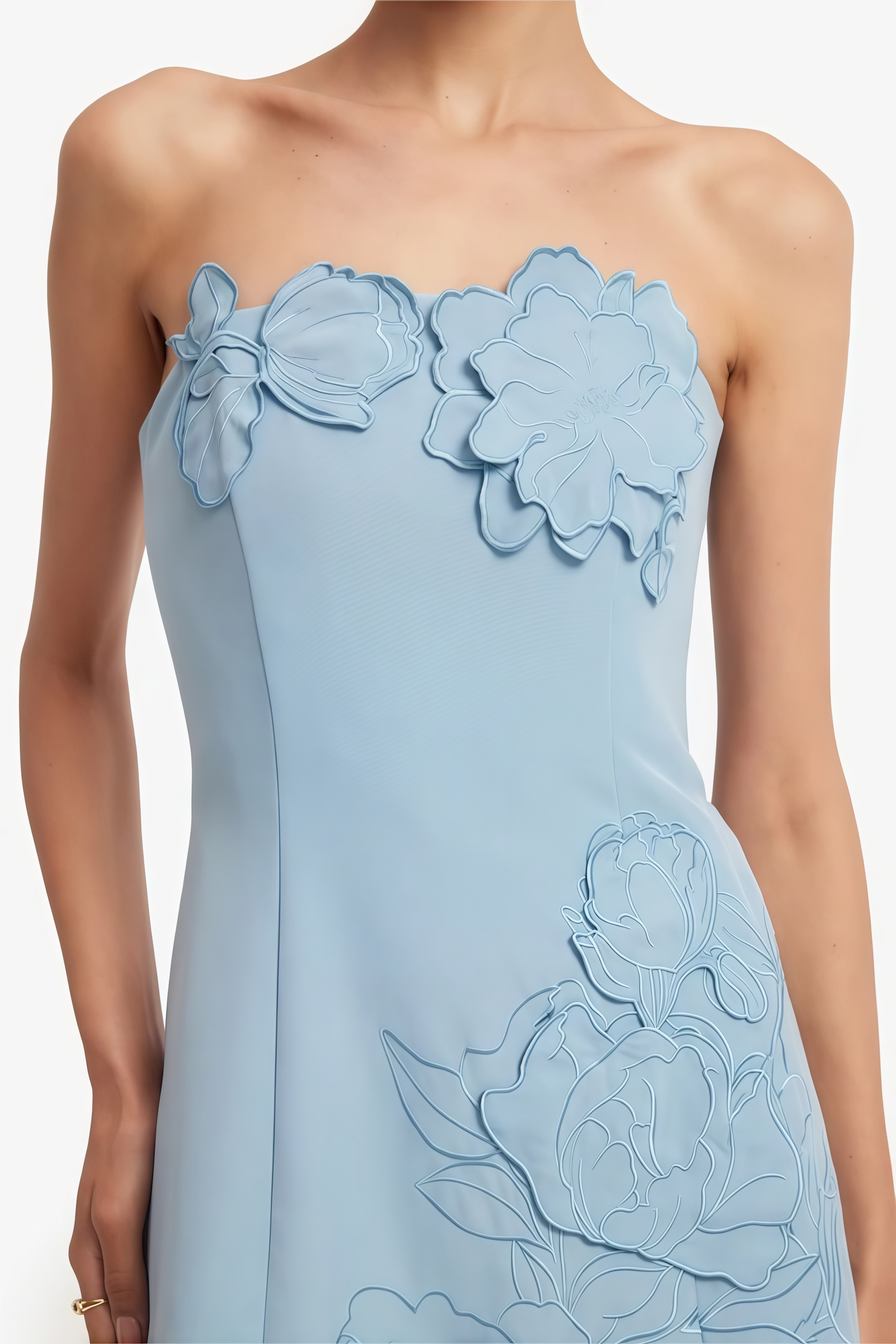 Inga Blue Strapless Floral Embroidered Mini Dress (Final Sale-US Only)