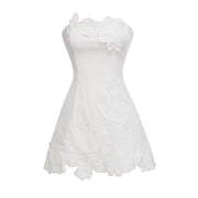 Inga Cream White Strapless Floral Embroidered Mini Dress