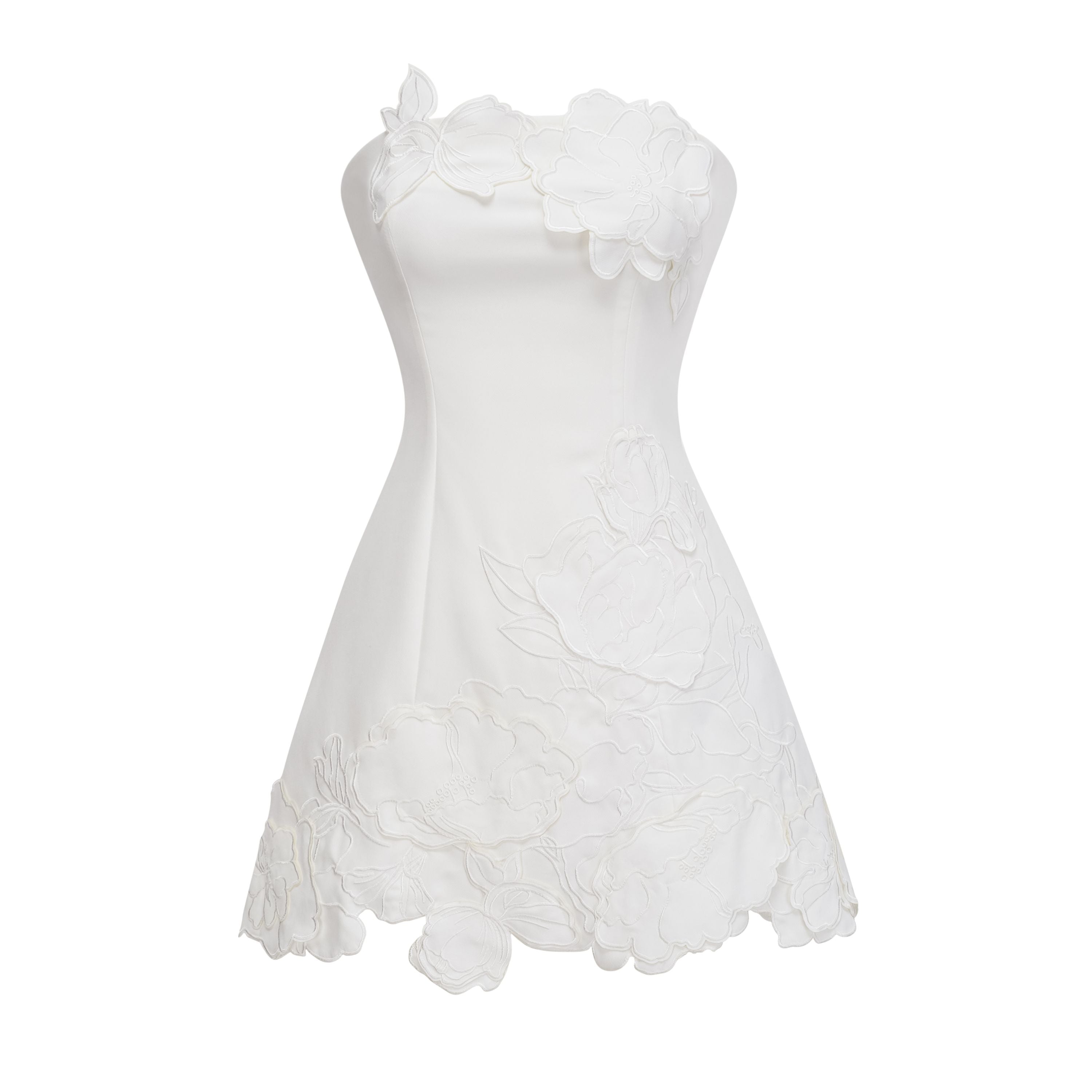 Inga Cream White Strapless Floral Embroidered Mini Dress