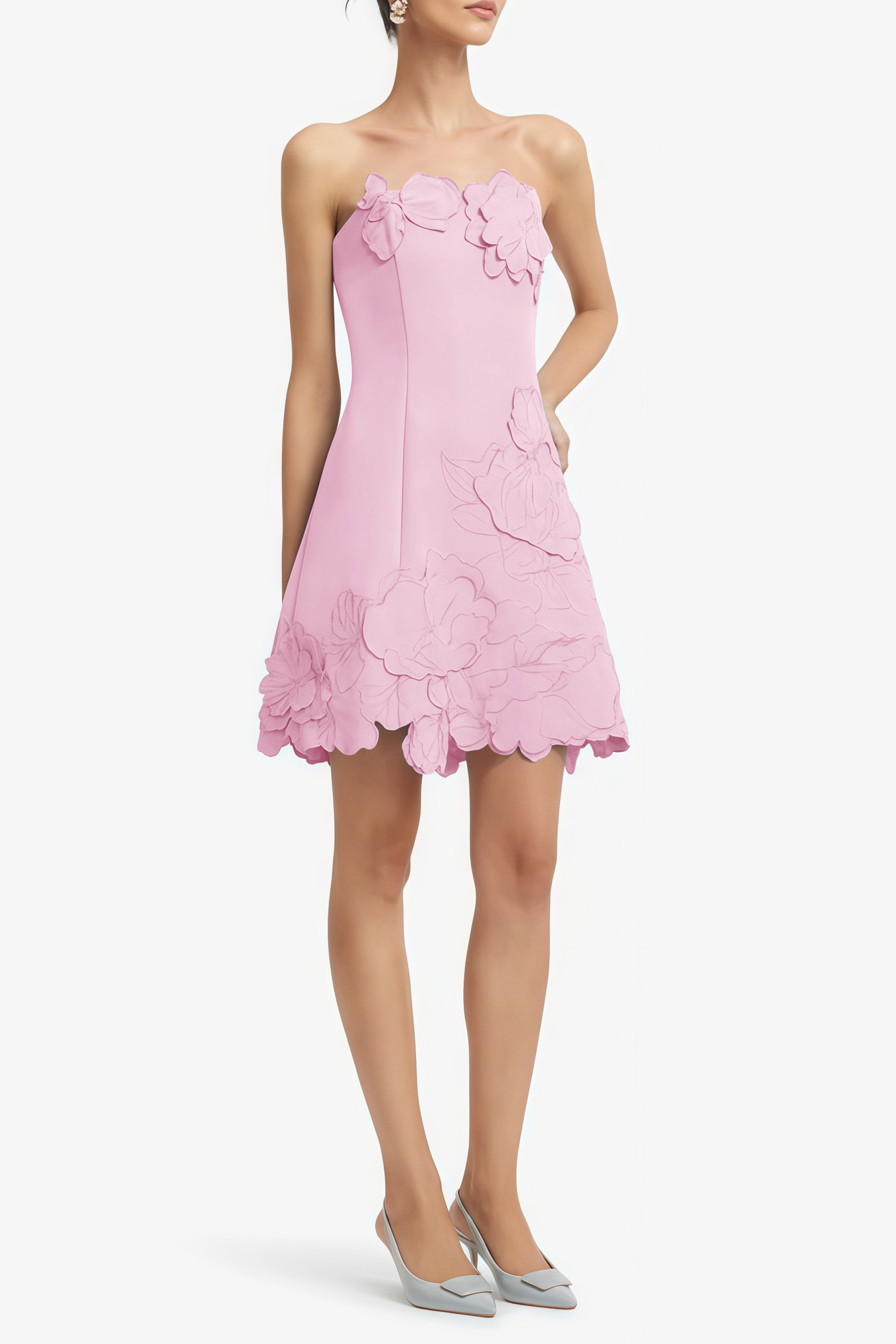 Inga Pink Strapless Floral Embroidered Mini Dress