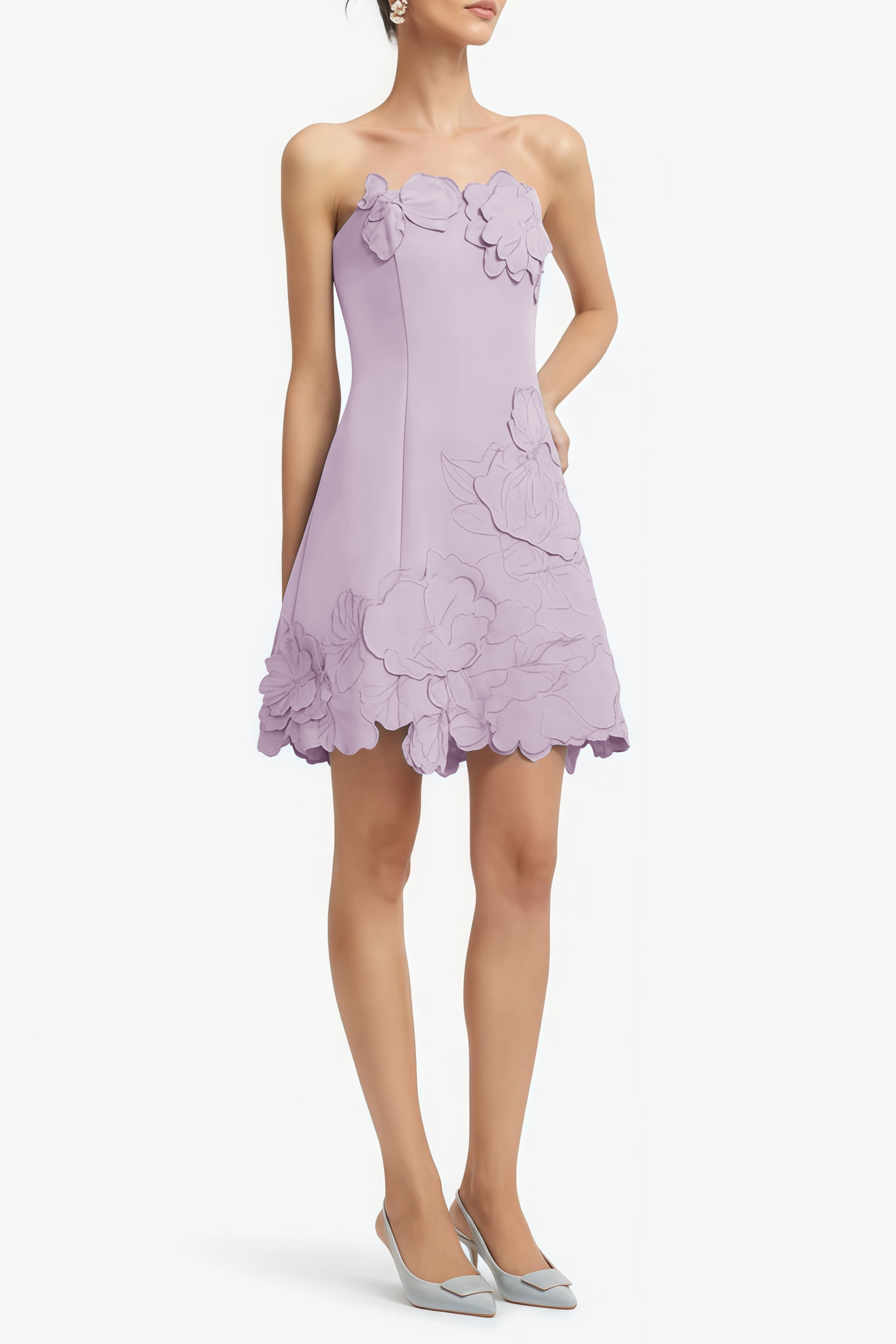 Inga Purple Strapless Floral Embroidered Mini Dress