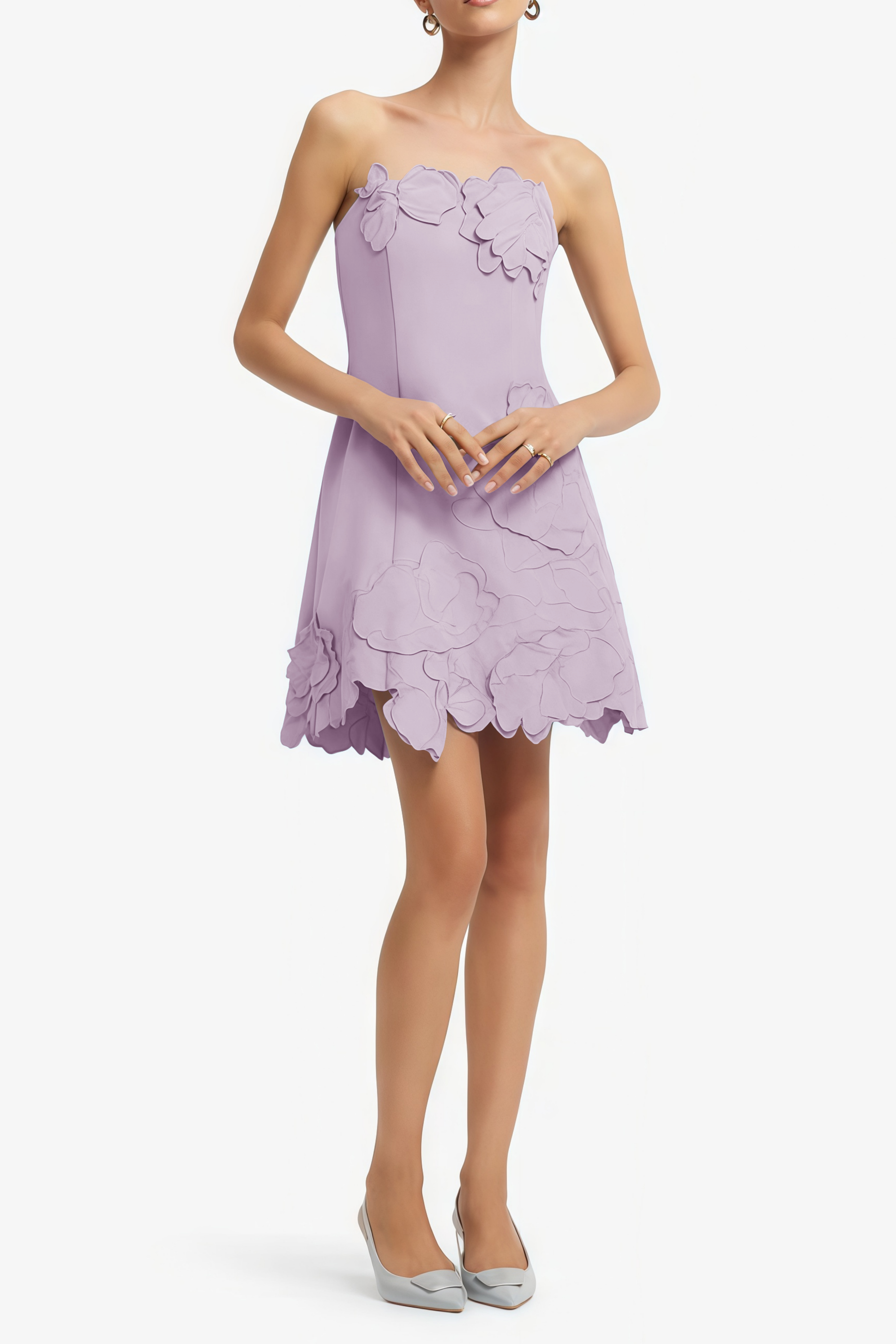 Inga Purple Strapless Floral Embroidered Mini Dress