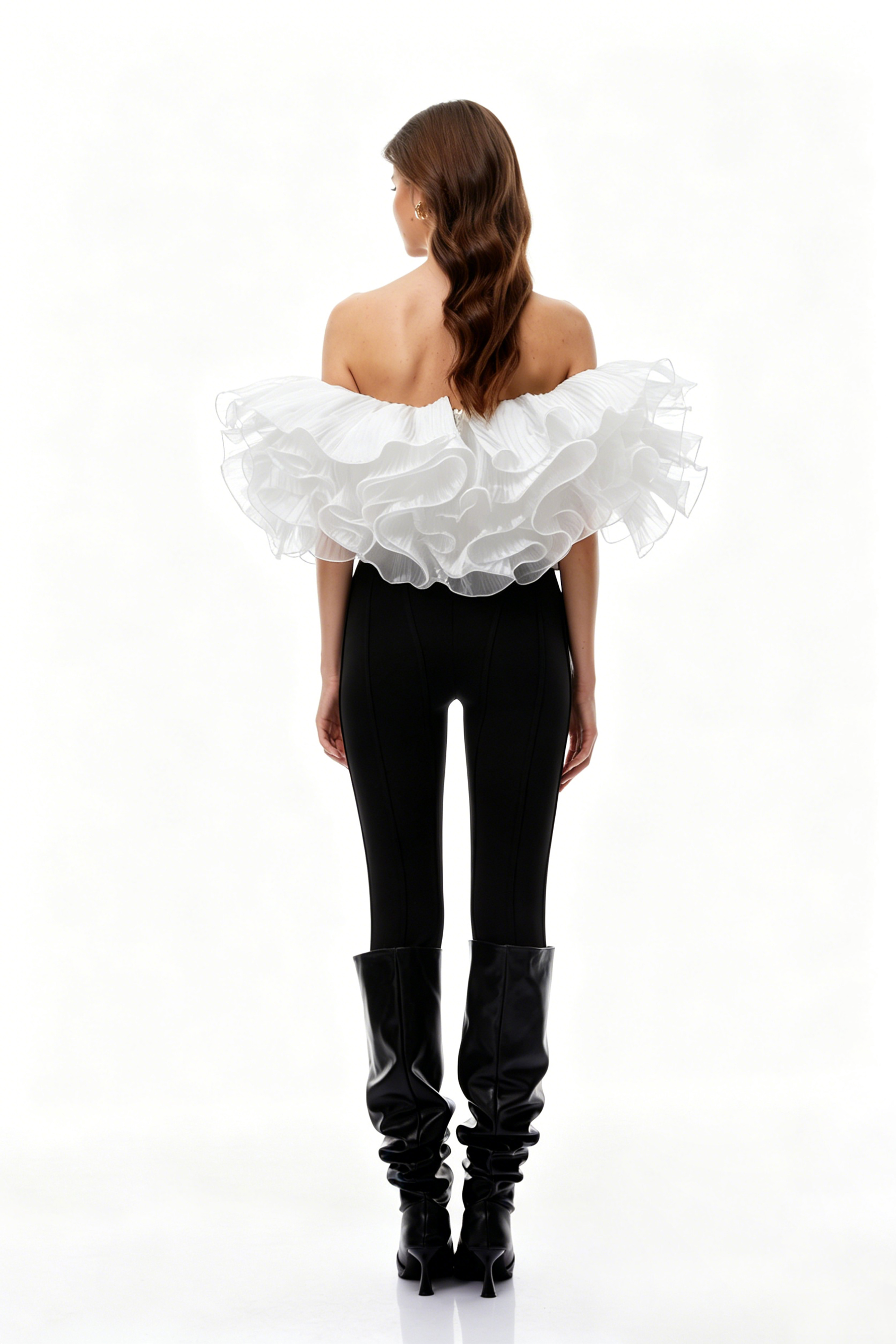 Inger White Pleated Ruffled Organza Top