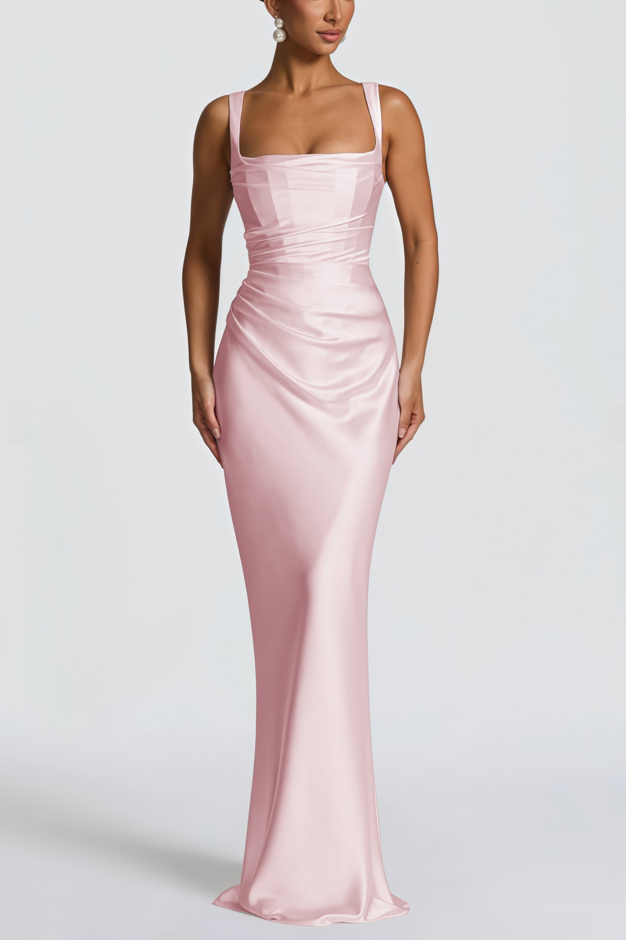 Inmaculada Pink Ruched Satin Maxi Dress