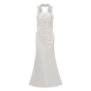 Inmaculada White Ruched Satin Maxi Dress