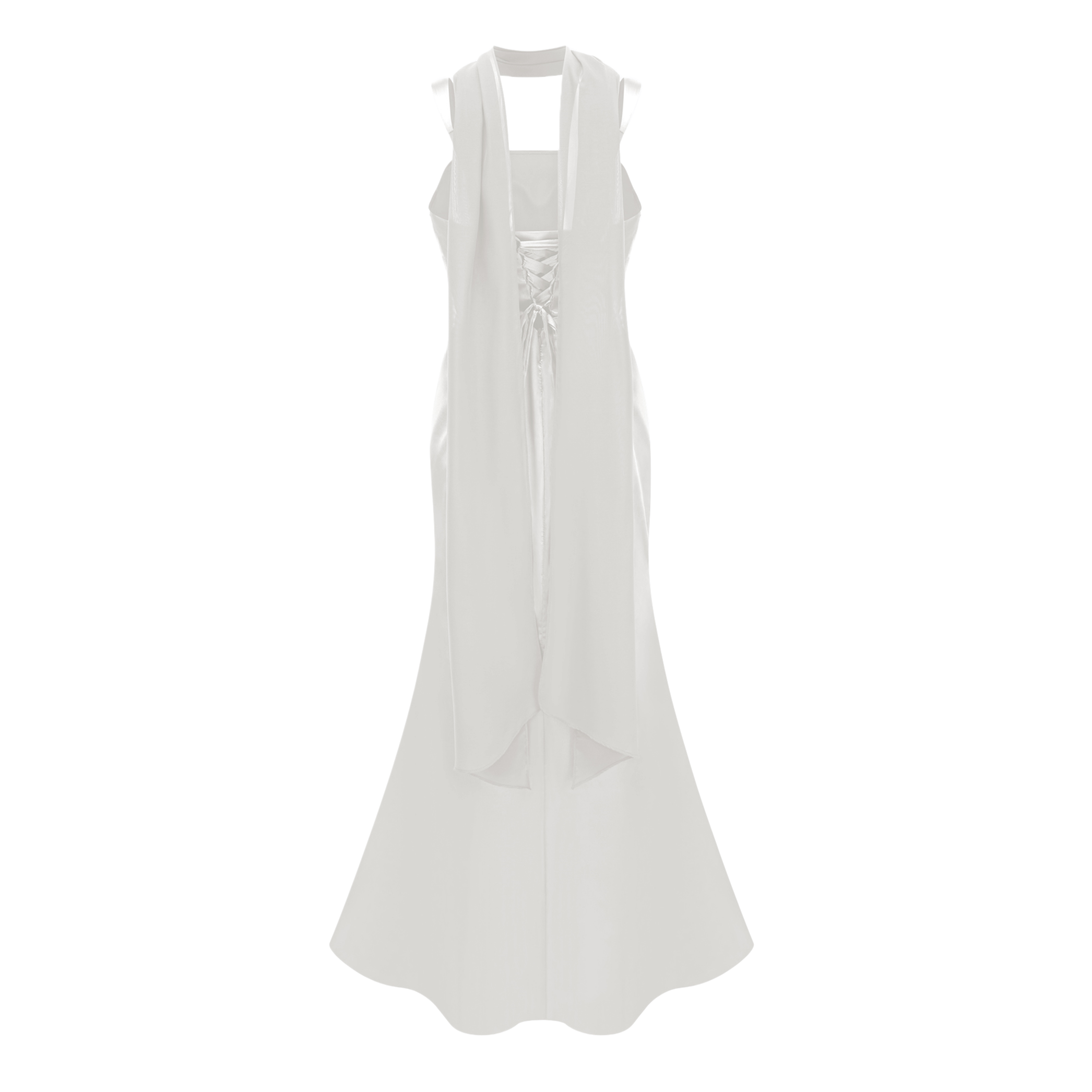 Inmaculada White Ruched Satin Maxi Dress (Without Gloves) (Final Sale-US Only)
