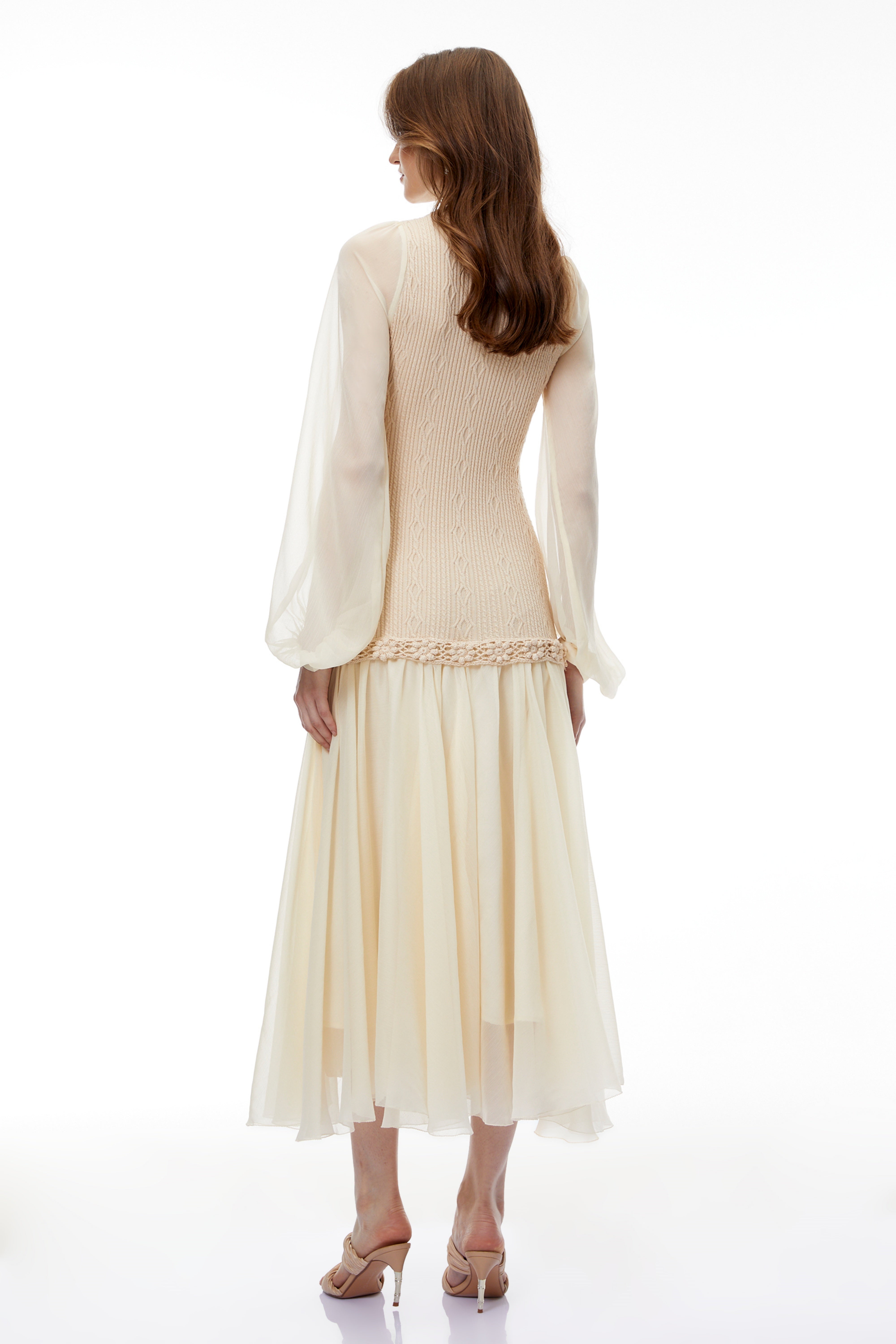 Iolanthe Champagne Floral Tulle Midi Dress (Final Sale)