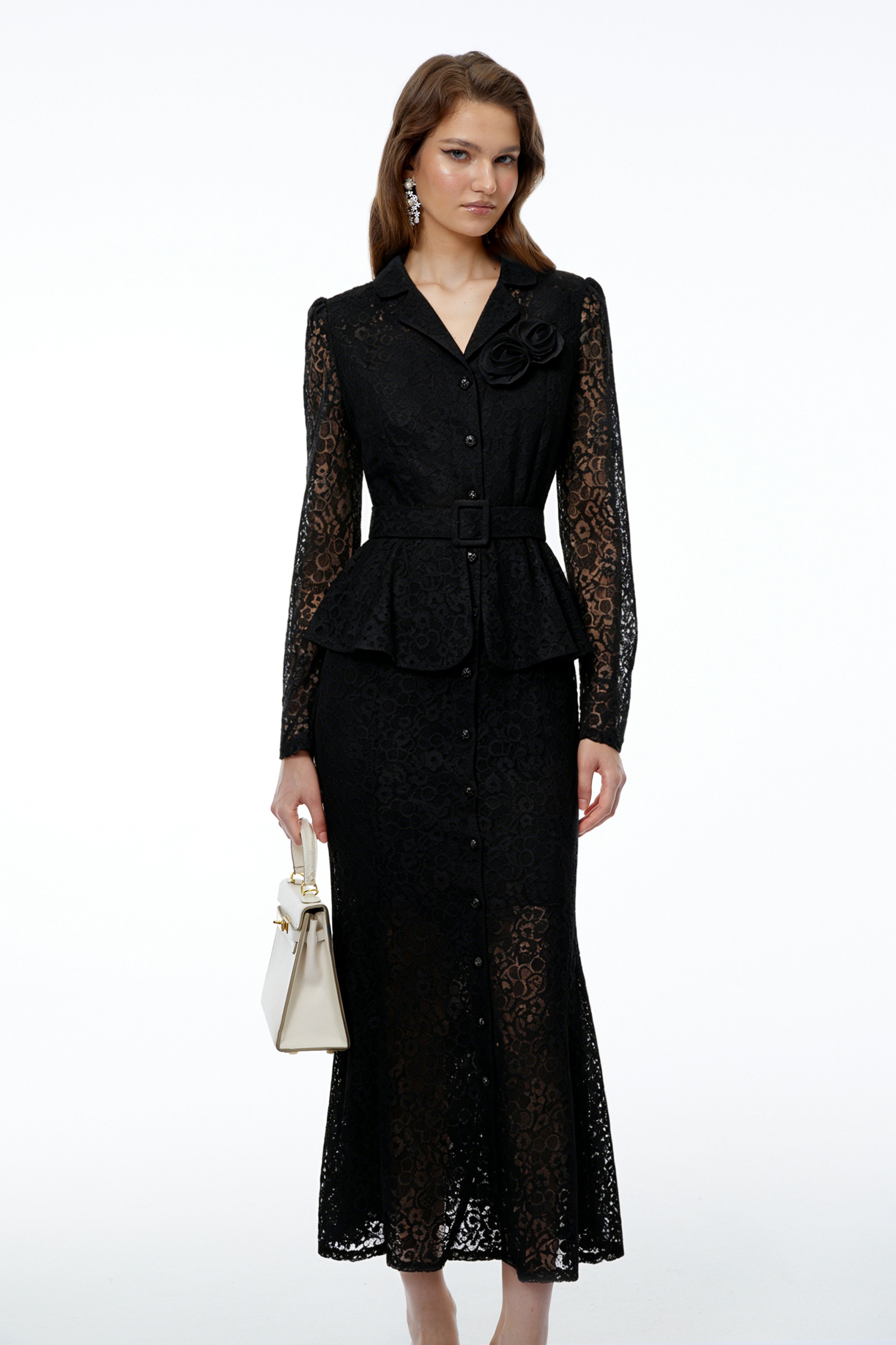 Iona Black Lace Maxi Dress with 3D Florals