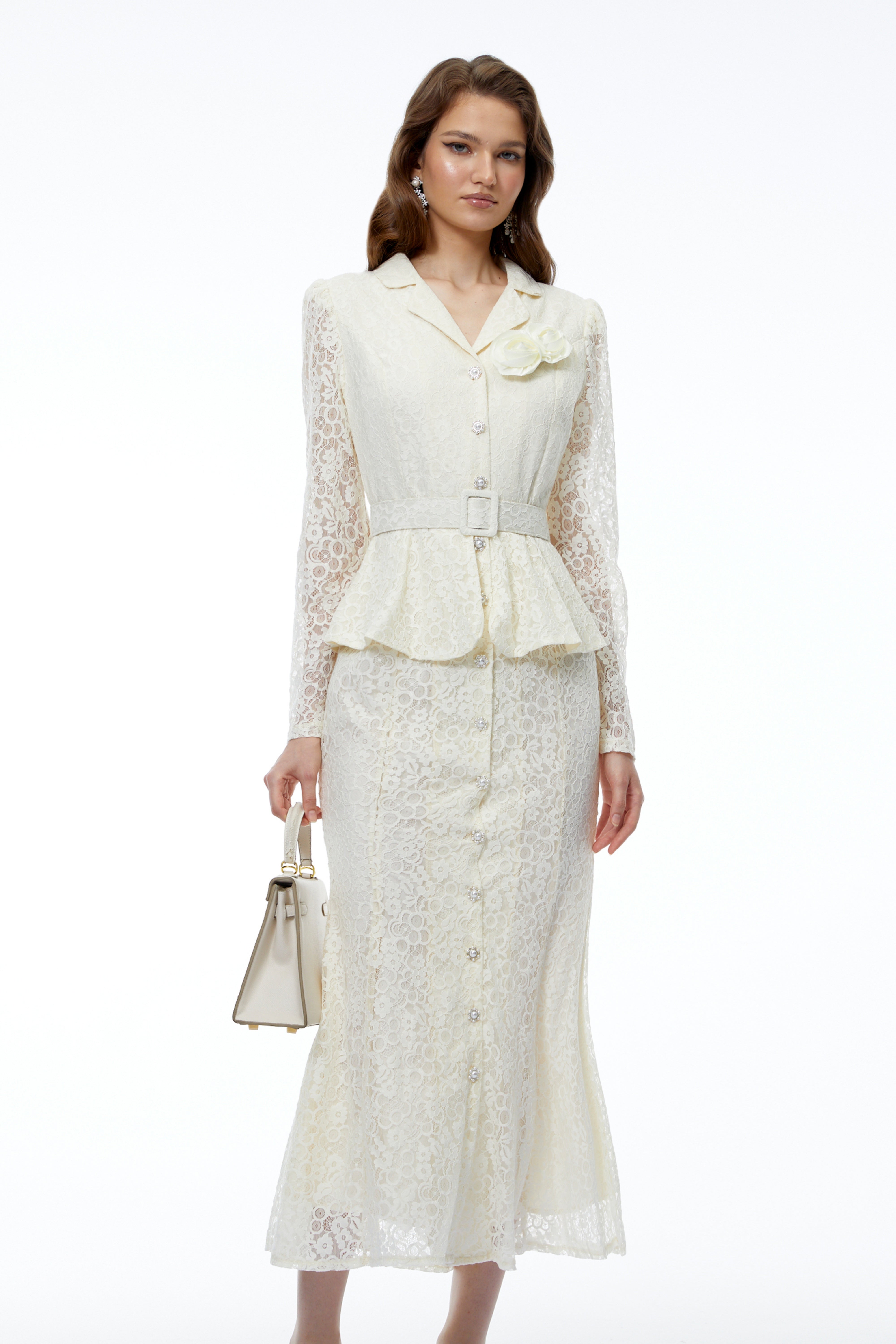 Iona Cream Lace Maxi Dress with 3D Florals