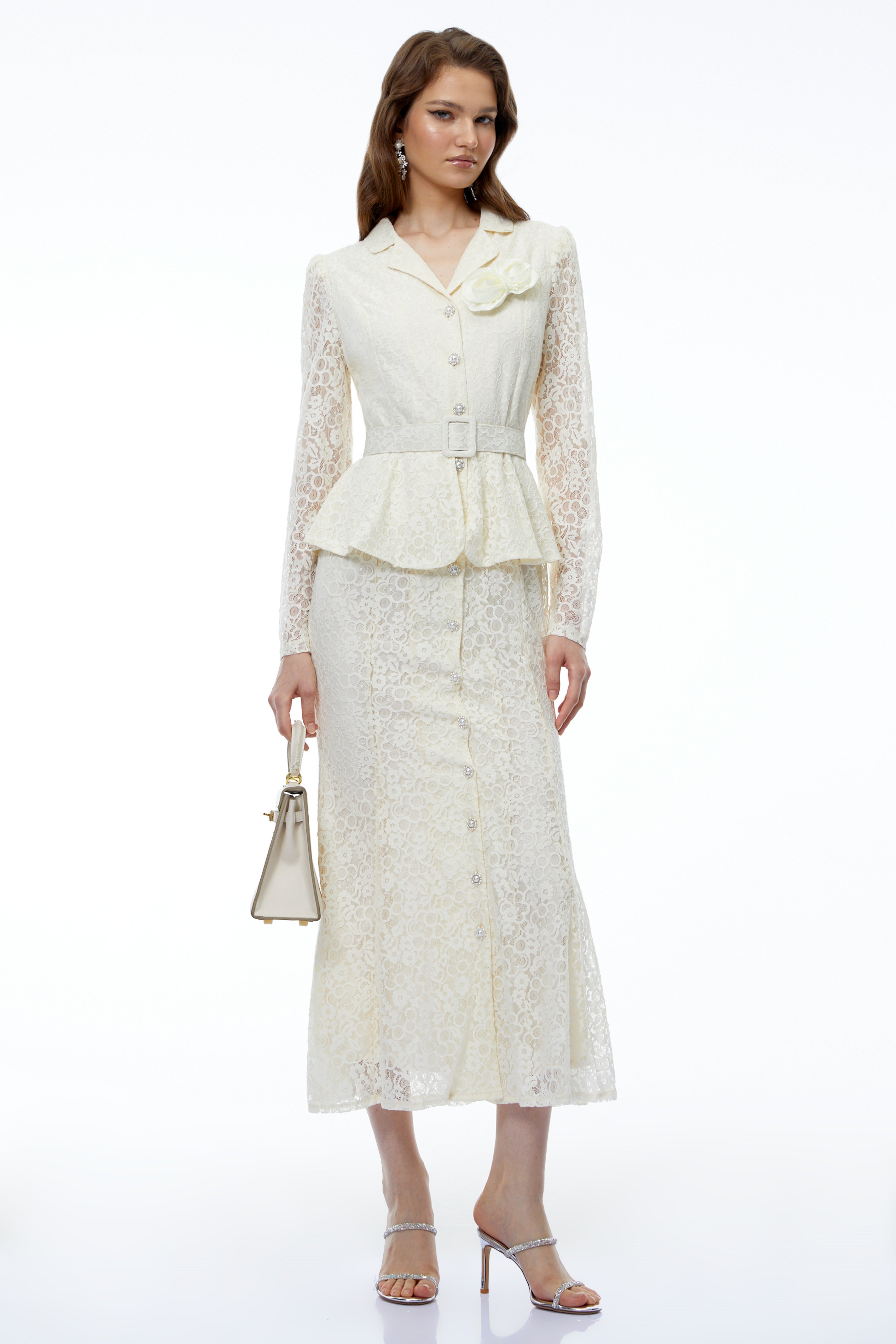 Iona Cream Lace Maxi Dress with 3D Florals