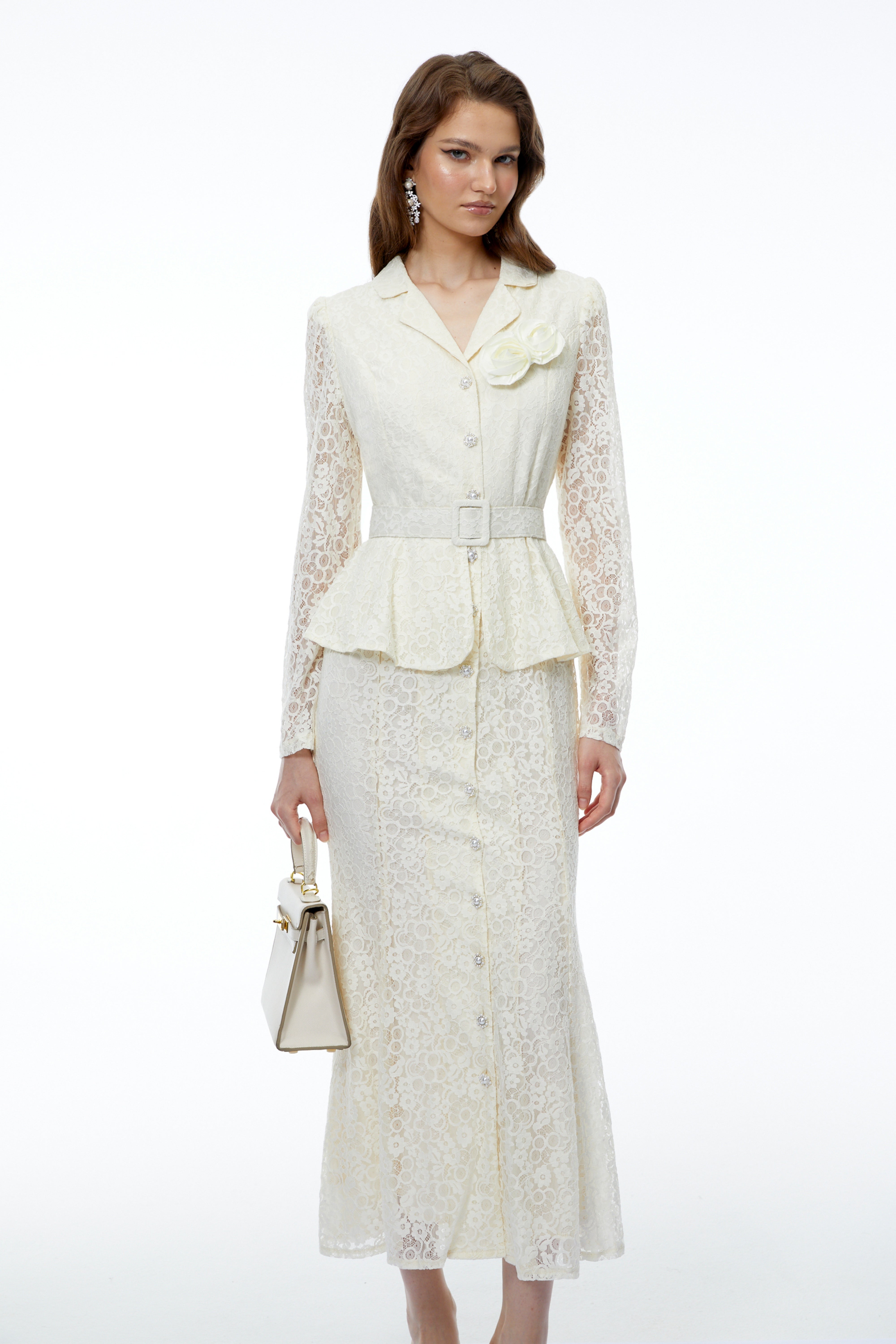 Iona Cream Lace Maxi Dress with 3D Florals