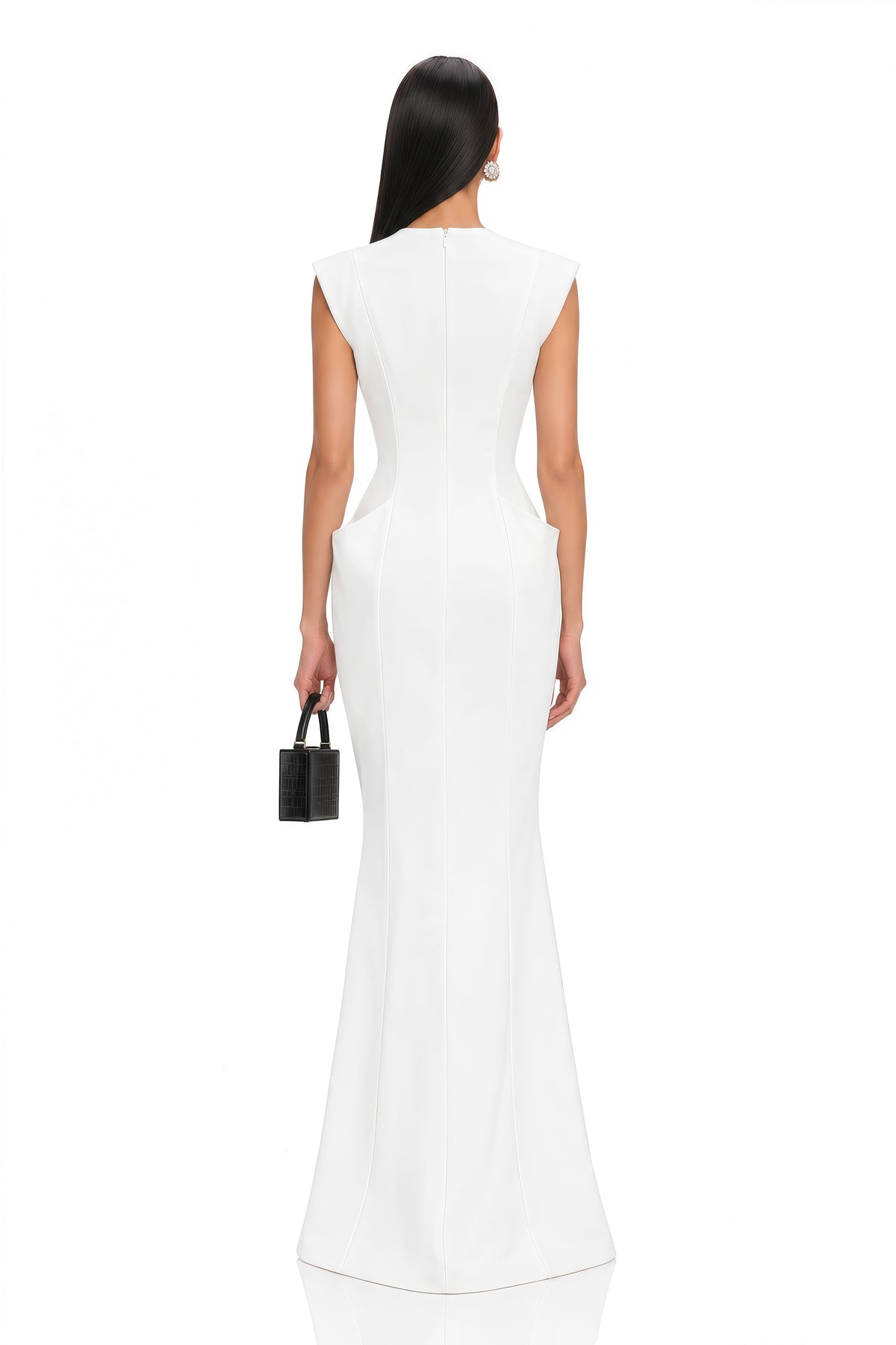 ione white plunge neck sculpted maxi dress