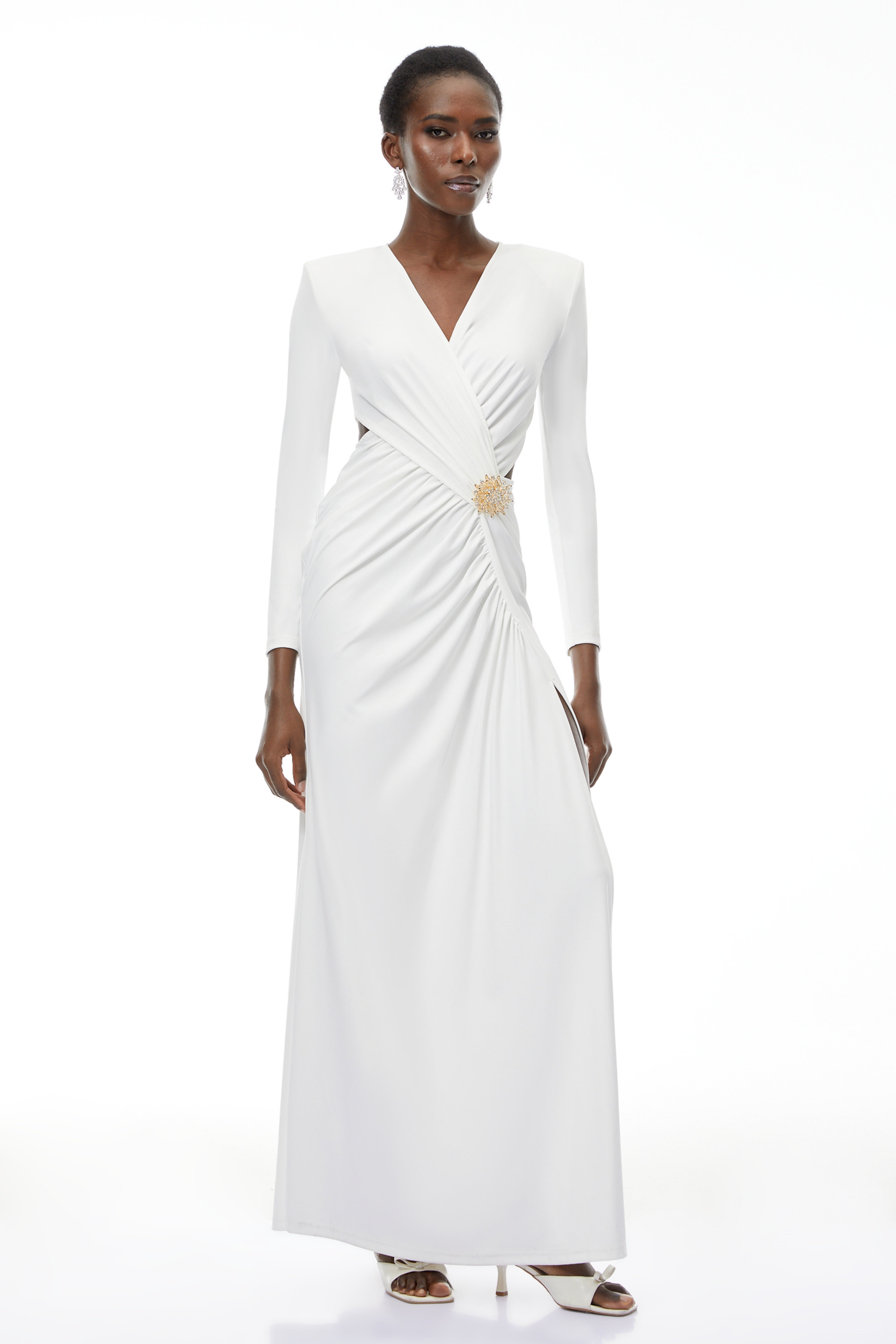 Irena White Cross Front Maxi Dress with Side Slit