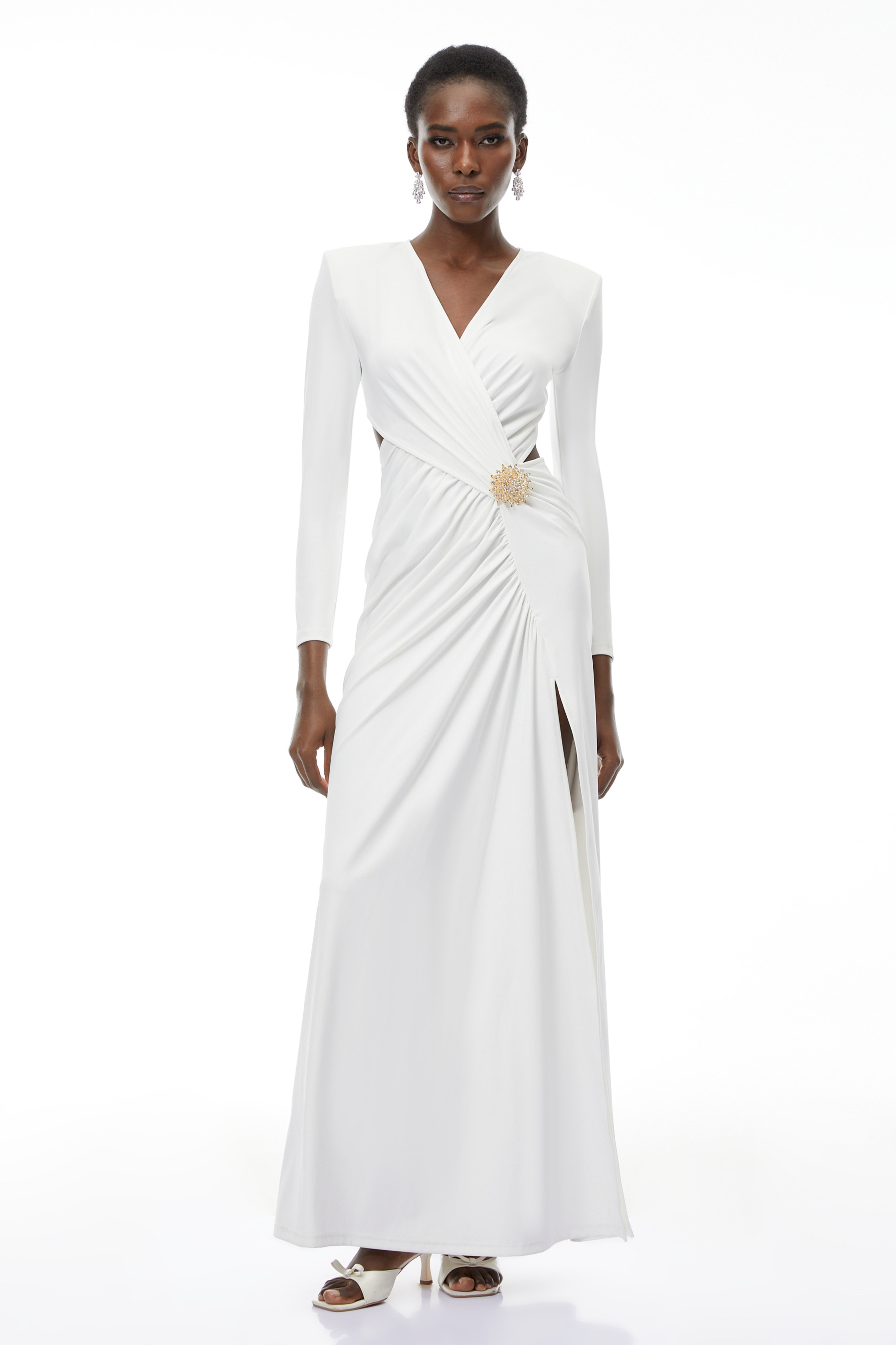Irena White Cross Front Maxi Dress with Side Slit