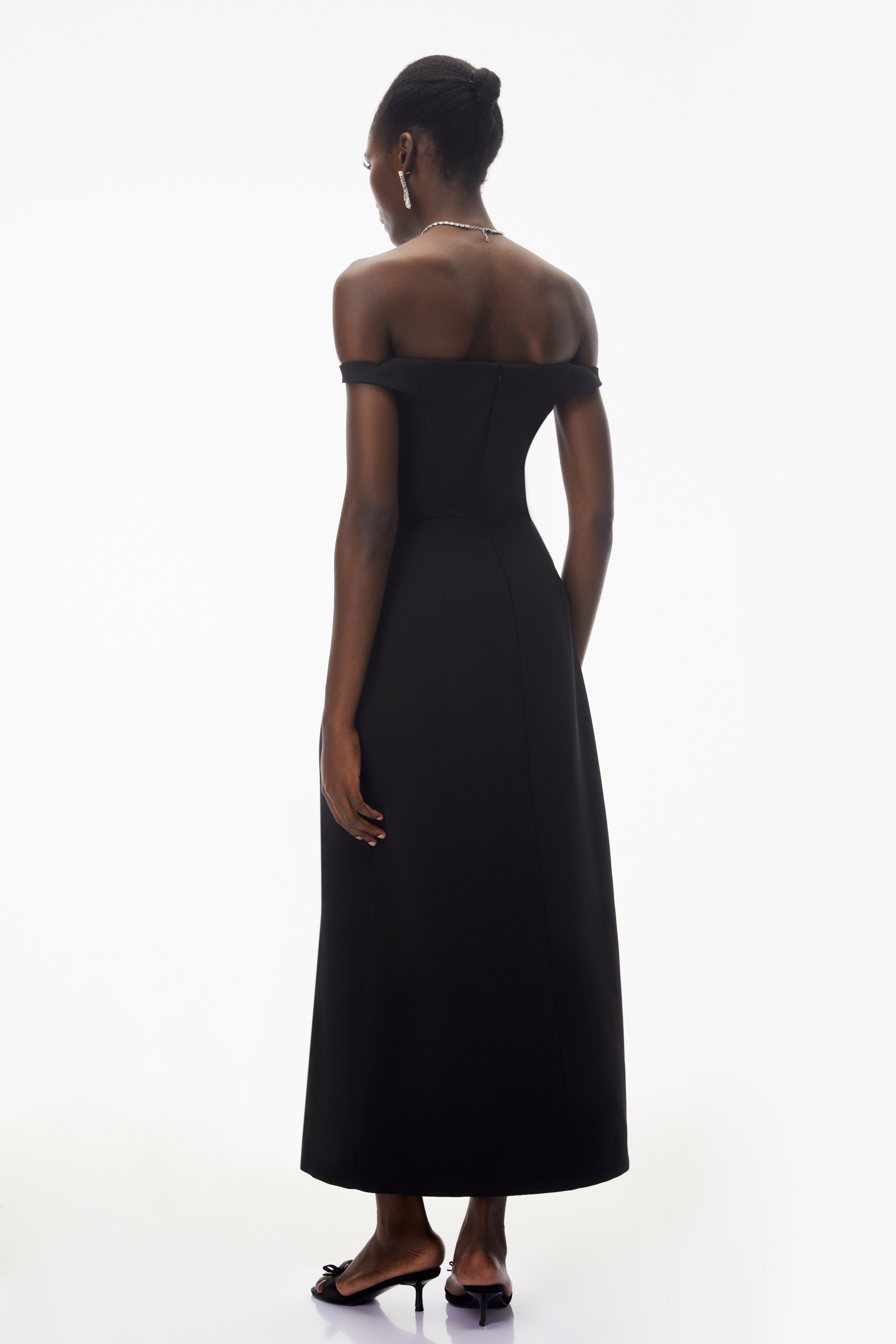 Isabella Black Off Shoulder Lace Panel Maxi Dress