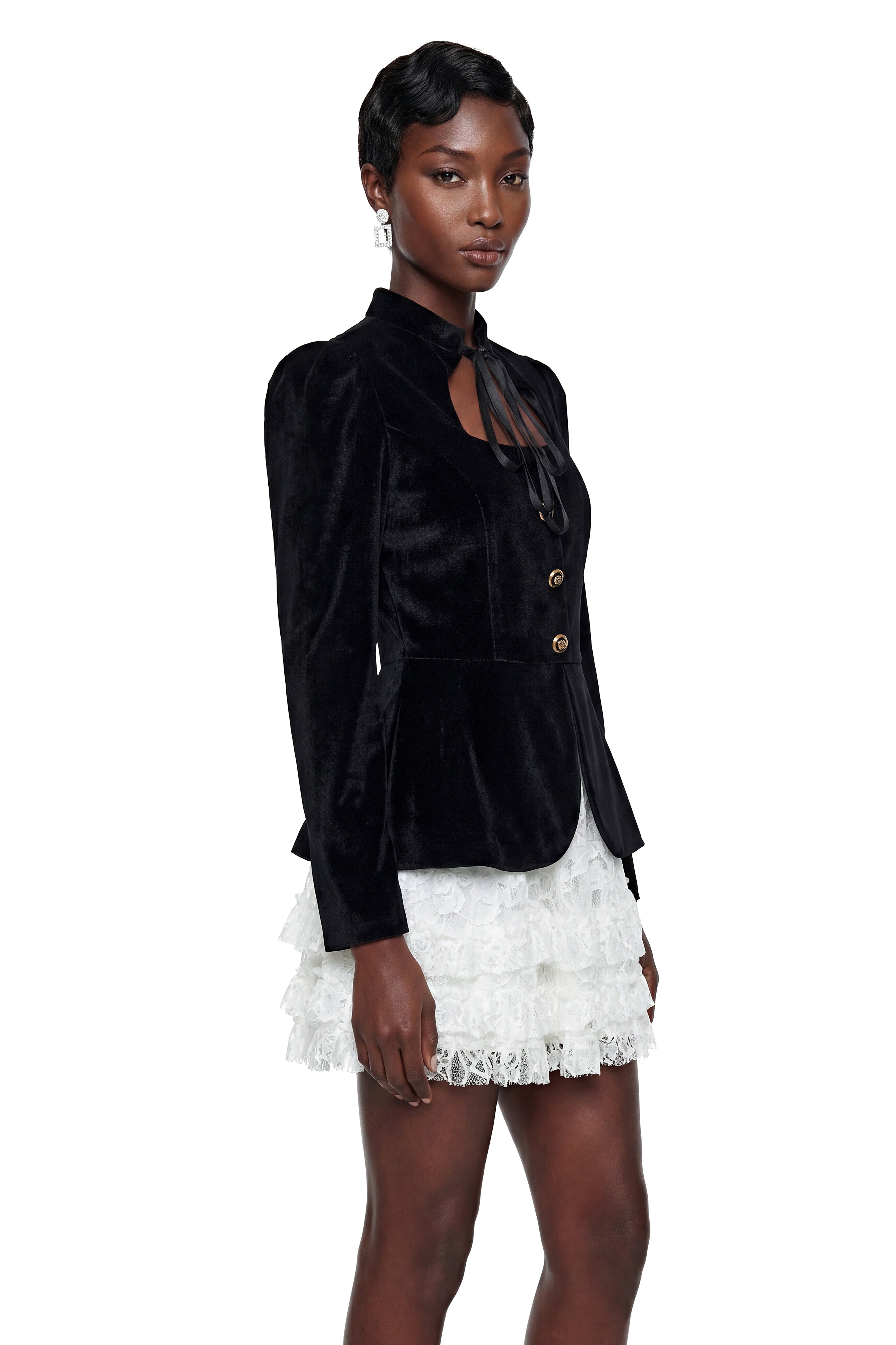 Iseult Color Block Puff Blouse & Ruffled Skirt Set