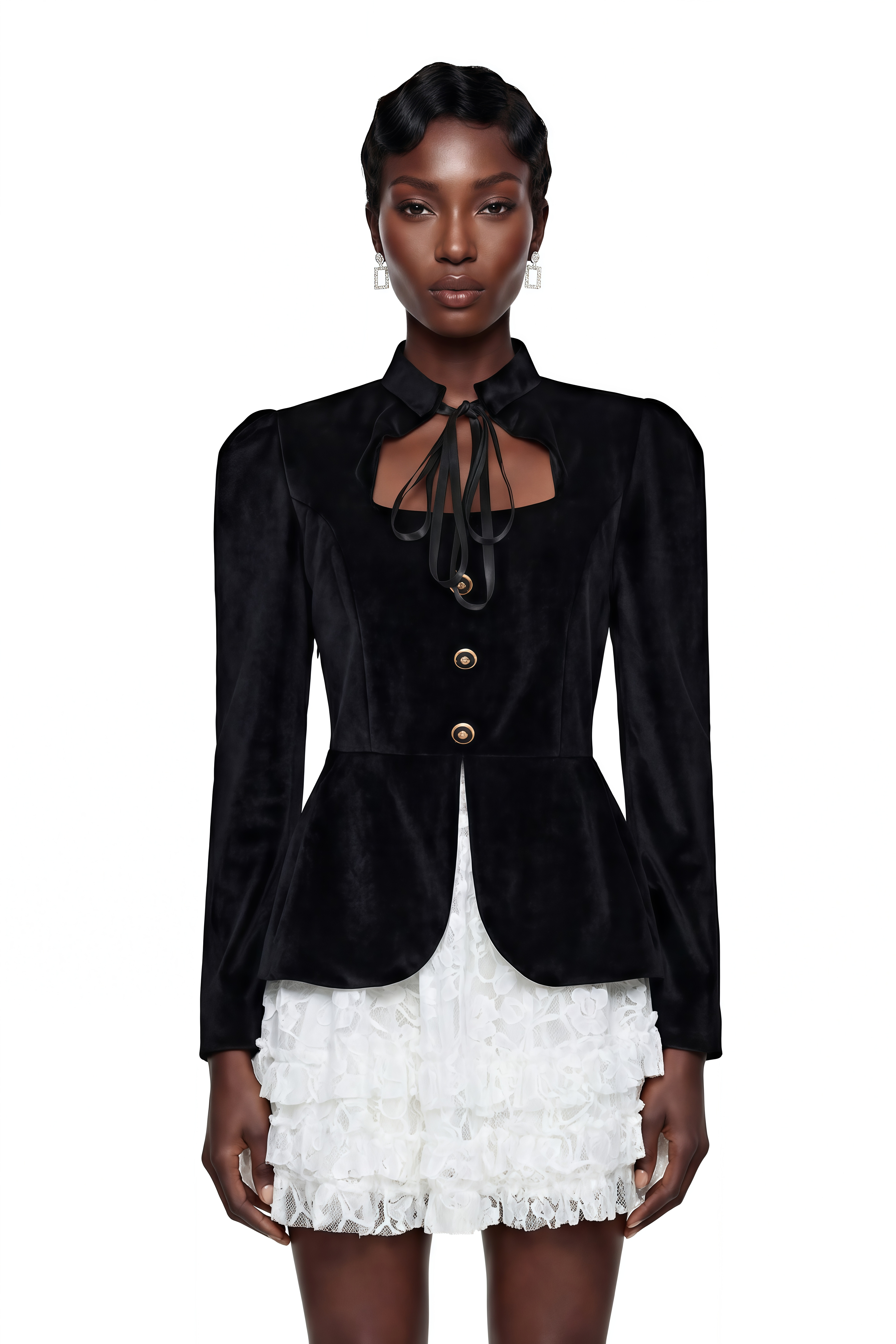 Iseult Color Block Puff Blouse & Ruffled Skirt Set