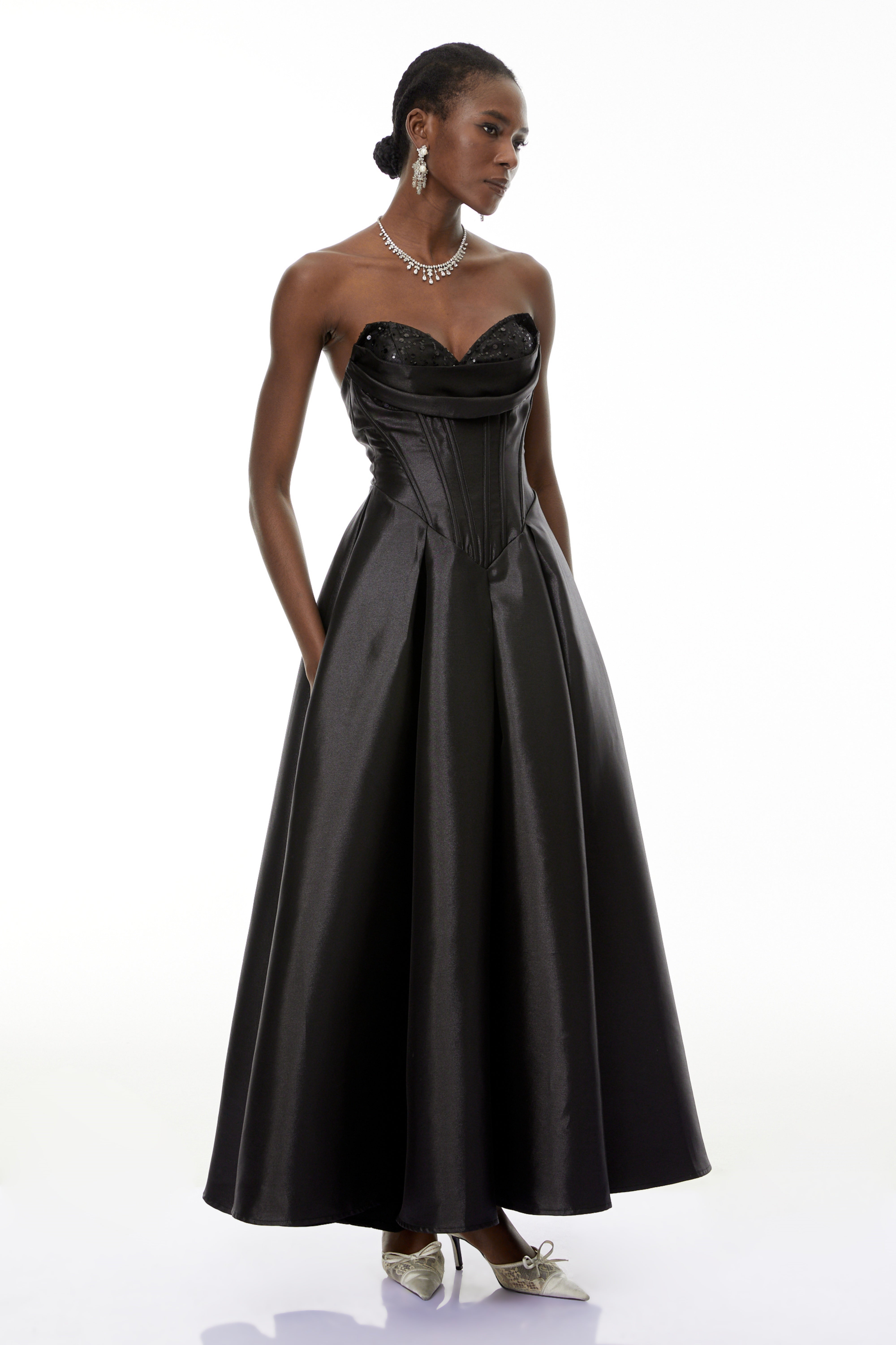 Ivana Black Corset Bodice Maxi Gown (Final Sale-US Only)