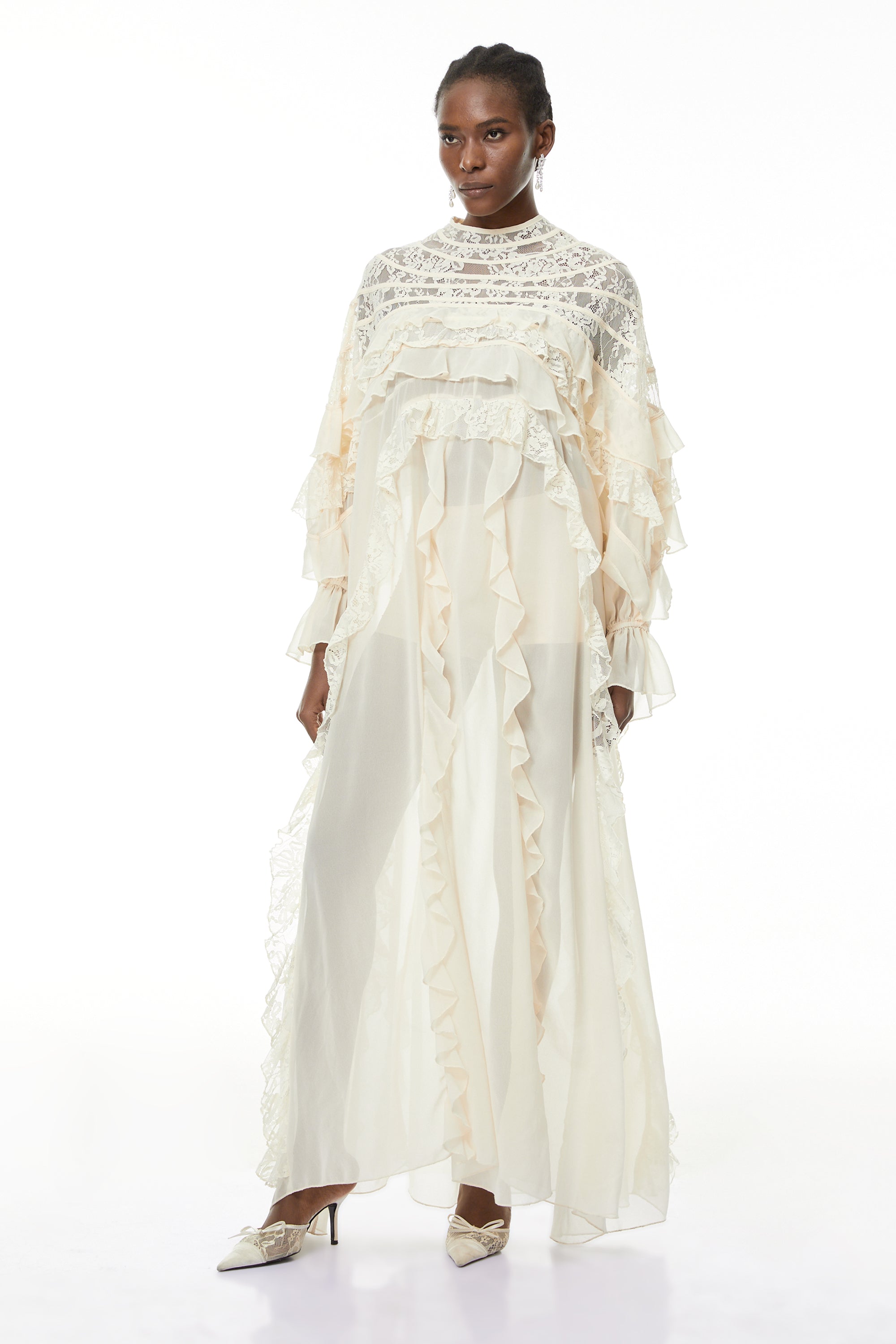 Ivana Neutrals Lace Ruched Maxi Dress (Final Sale-US Only)