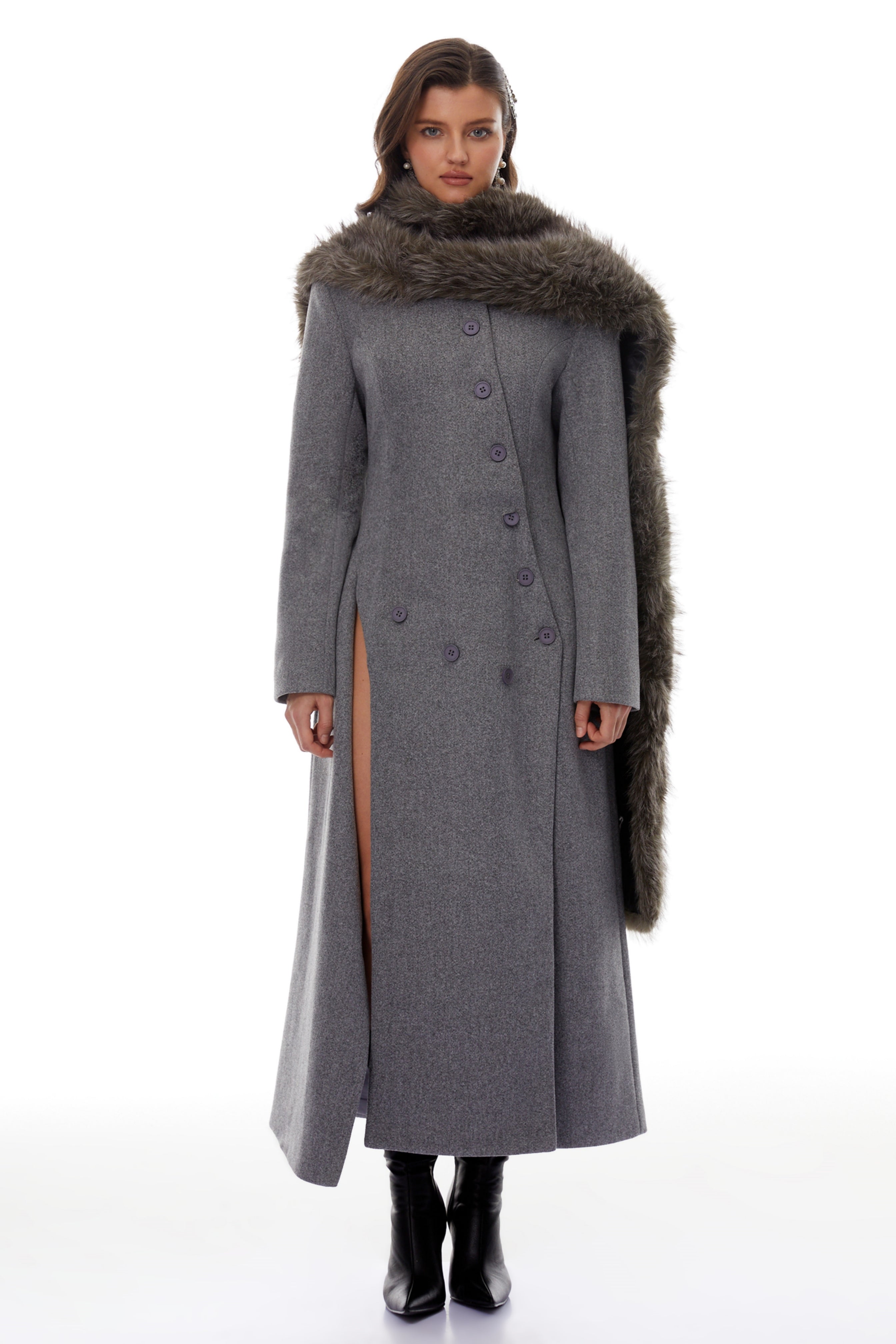 Izan Grey Asymmetrical Tweed Blazer Maxi Dress (Final Sale)