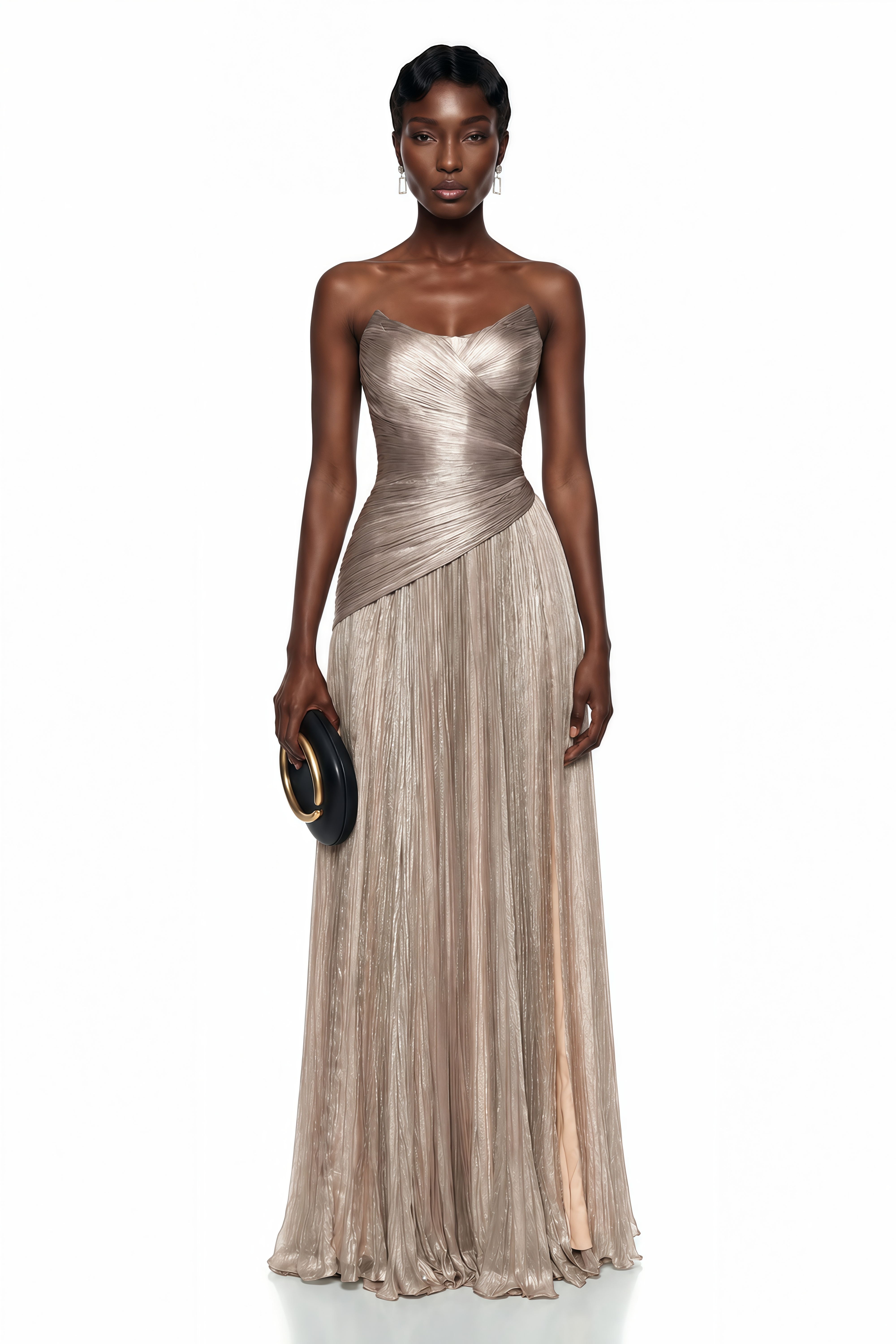 Jacinthe Beige Off Shoulder Satin Maxi Dress