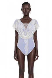 Jasmine Baby Blue Bodysuit With Lace Panels