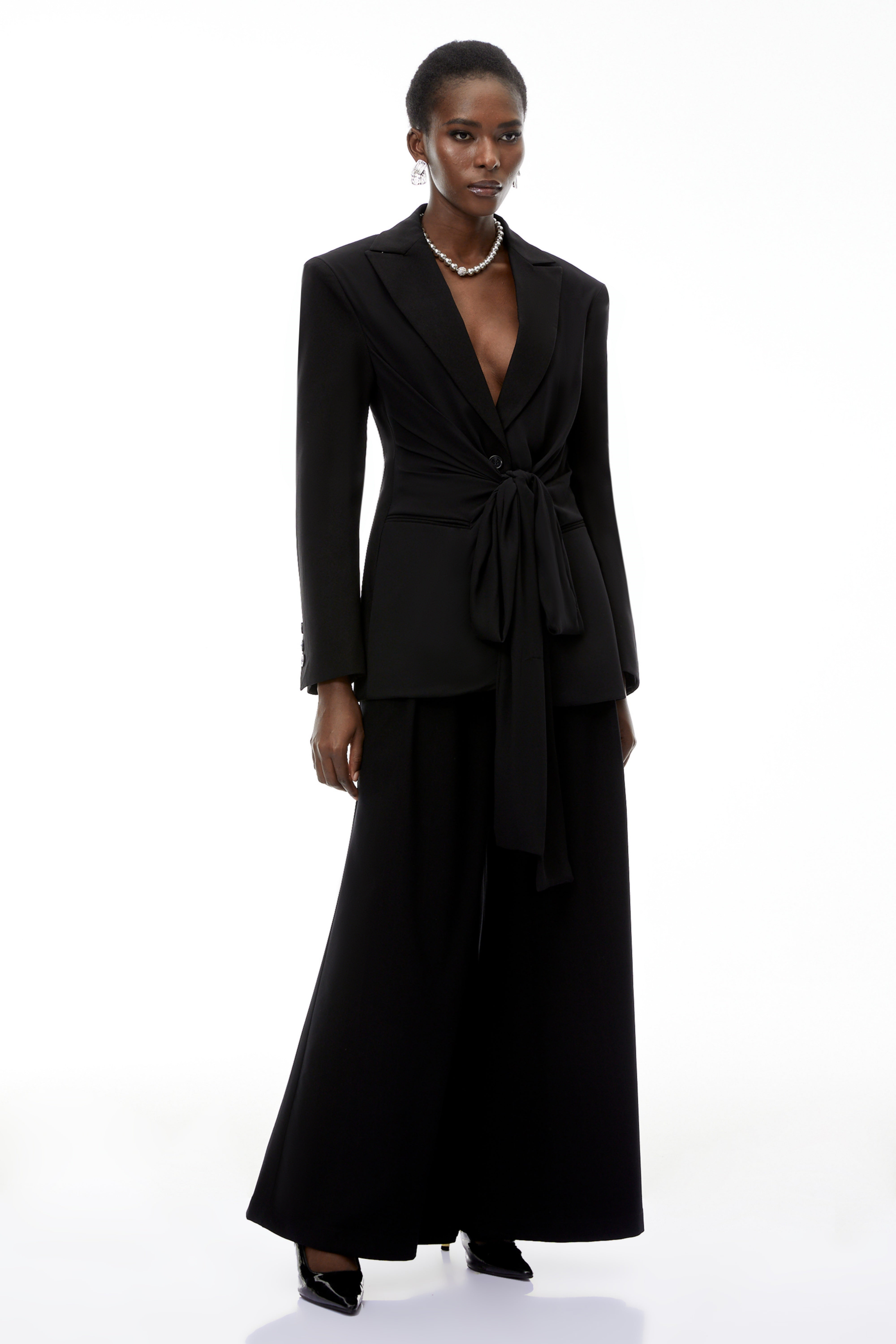 Jasmine Black Belted Wrap Blazer with Tie