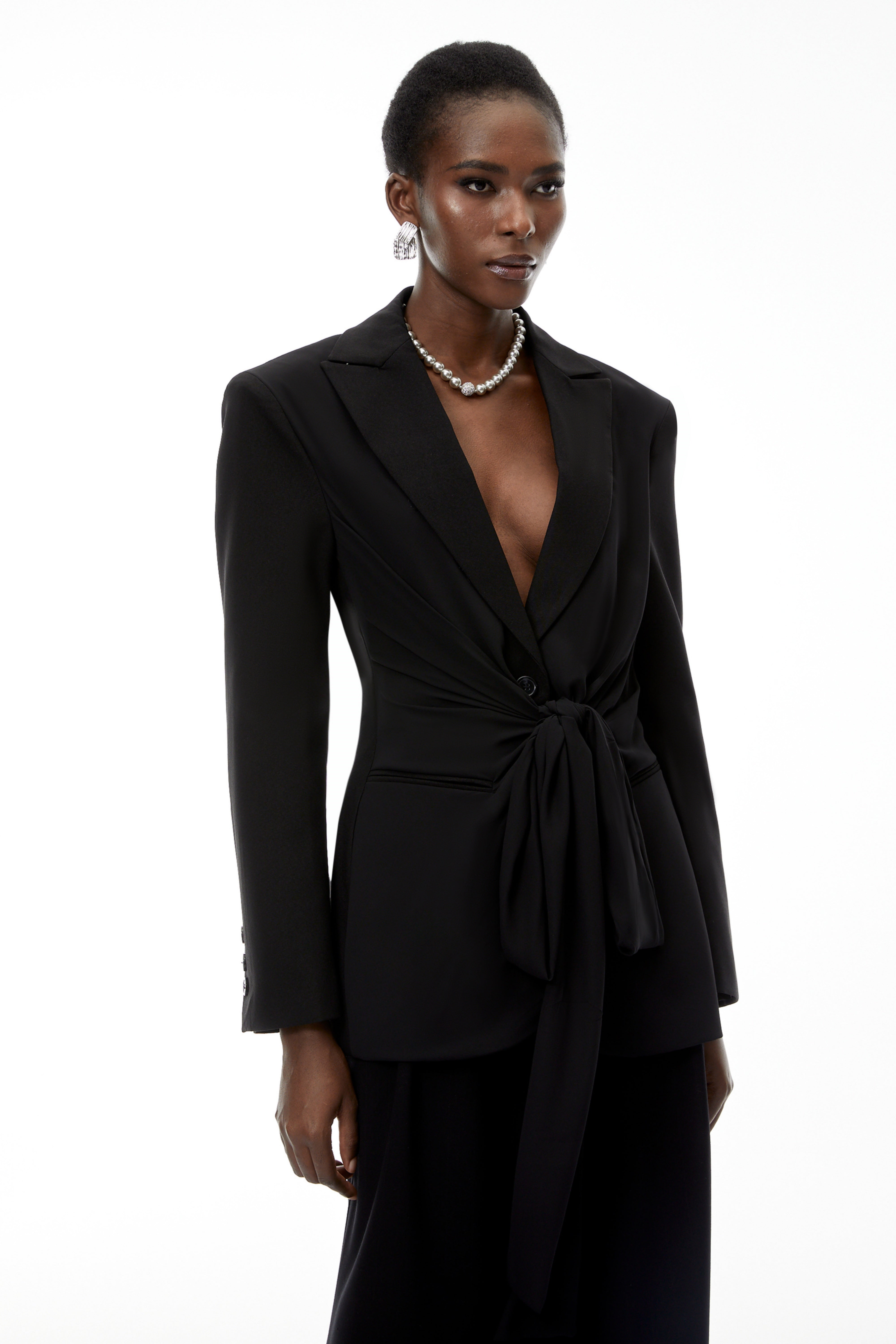 Jasmine Black Belted Wrap Blazer with Tie