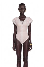 Jasmine Blush Pink Bodysuit With Lace Panels