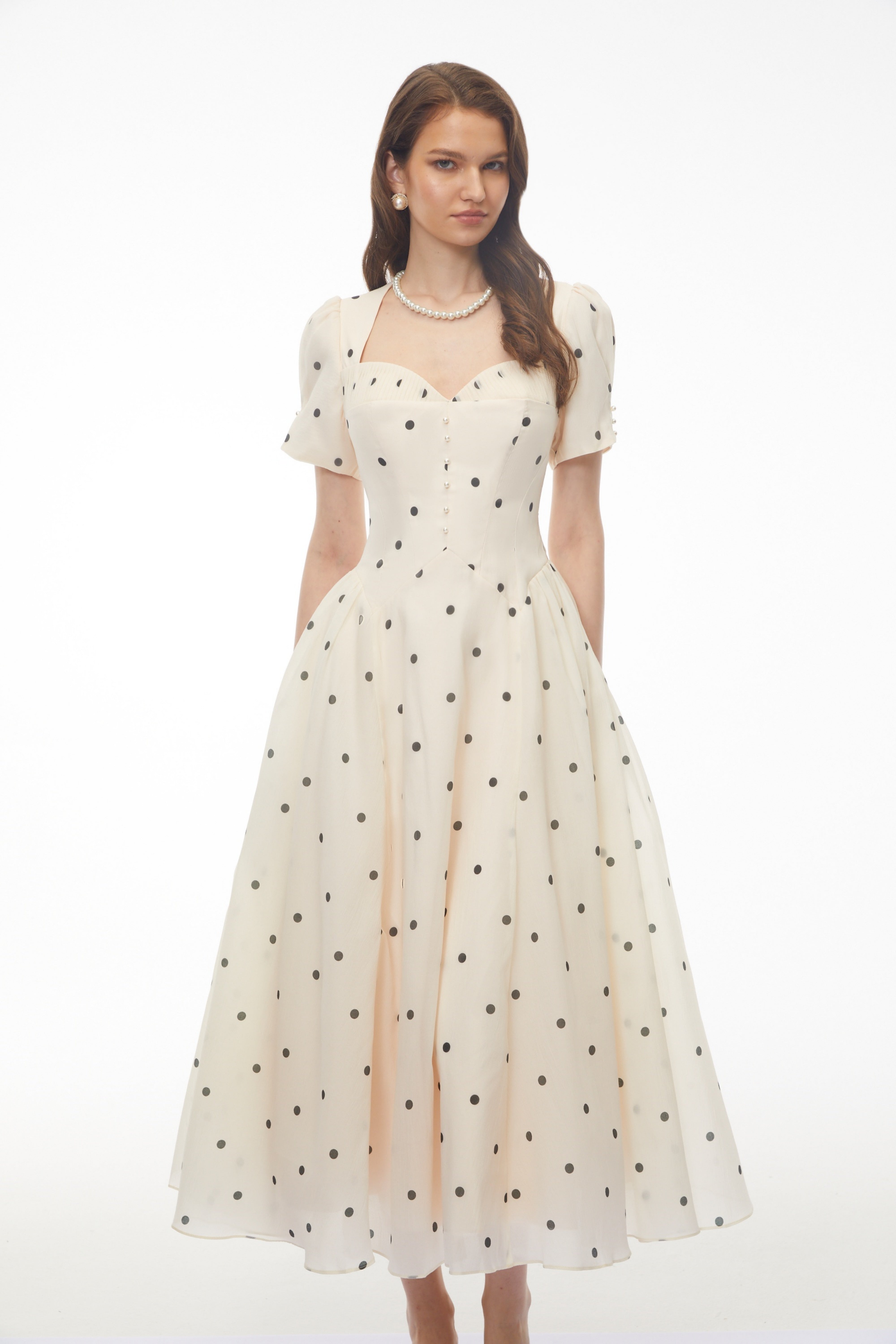 Javaneh White Polka Dot Maxi Dress