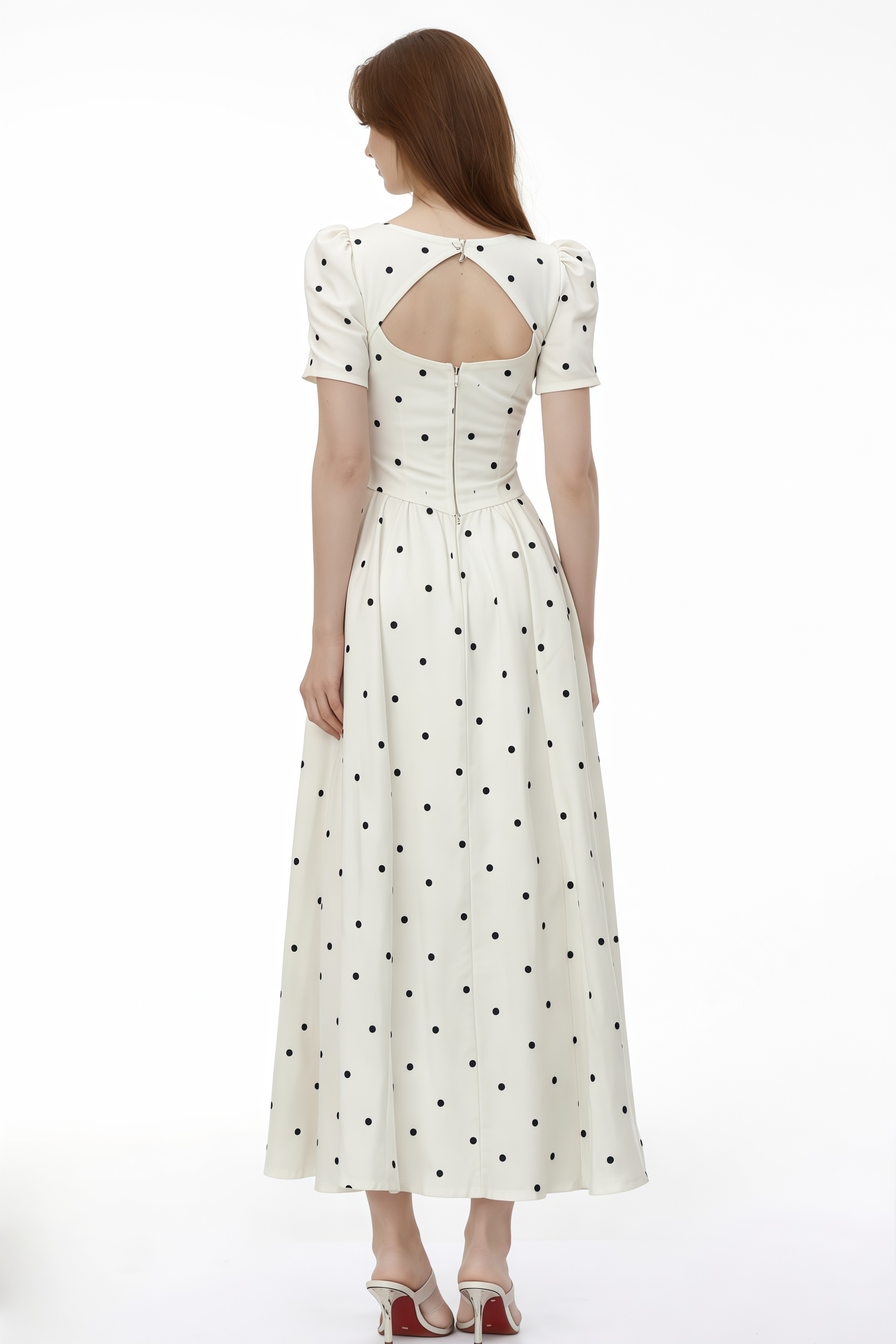 Javaneh White Polka Dot Maxi Dress