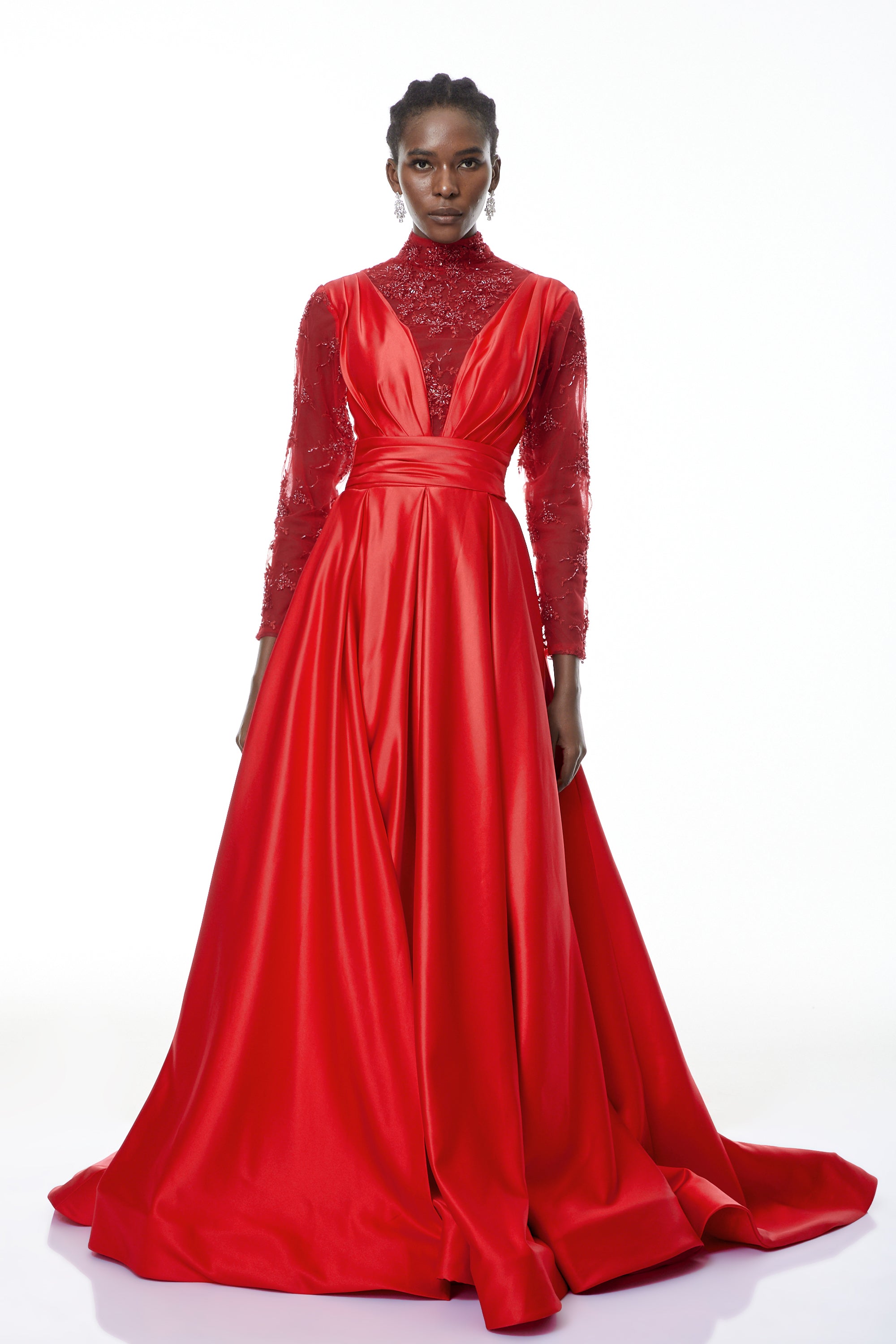 Jelena Red Embellished Satin Maxi Gown (Final Sale)