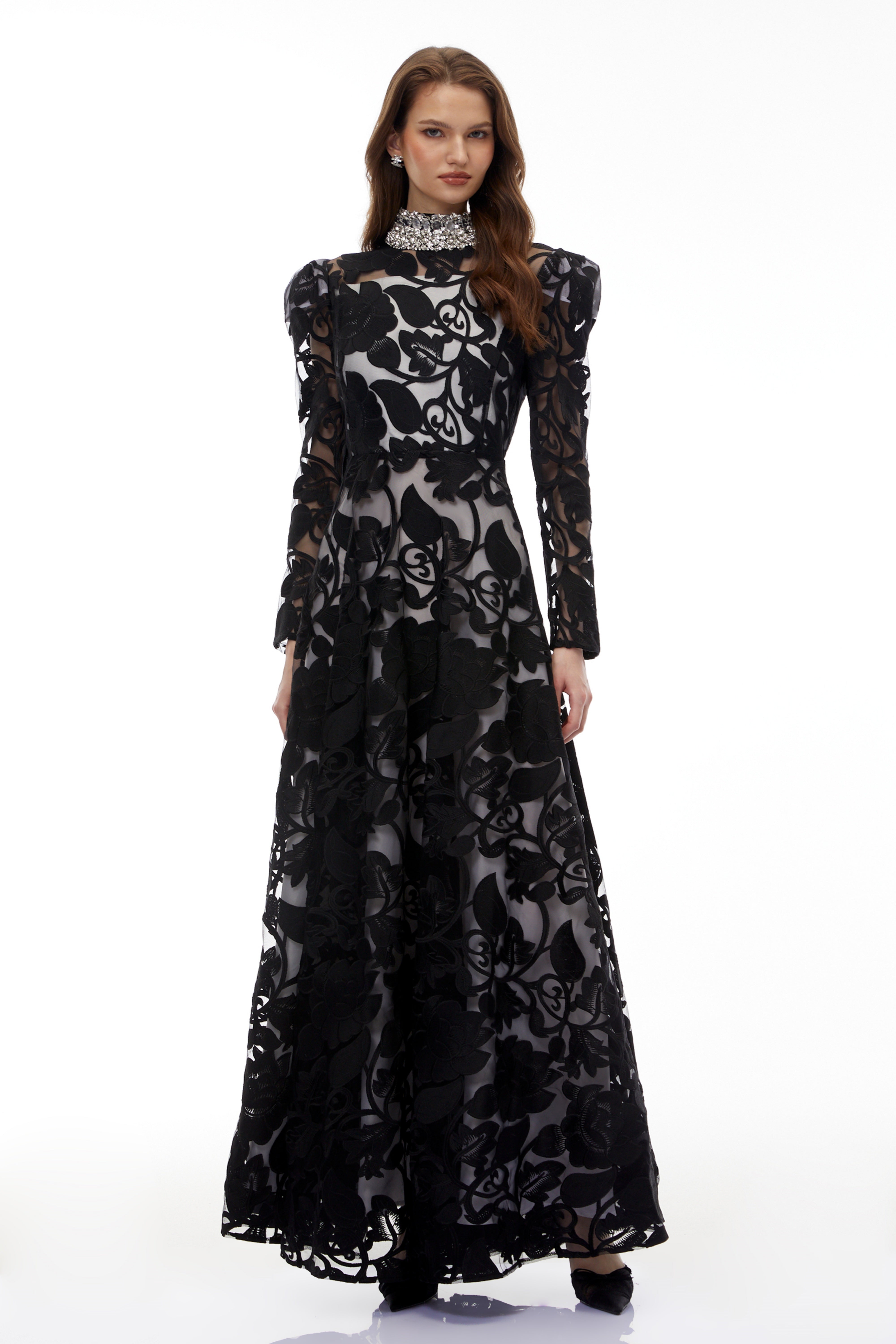 Jocasta Black Floral Embellished Maxi Dress