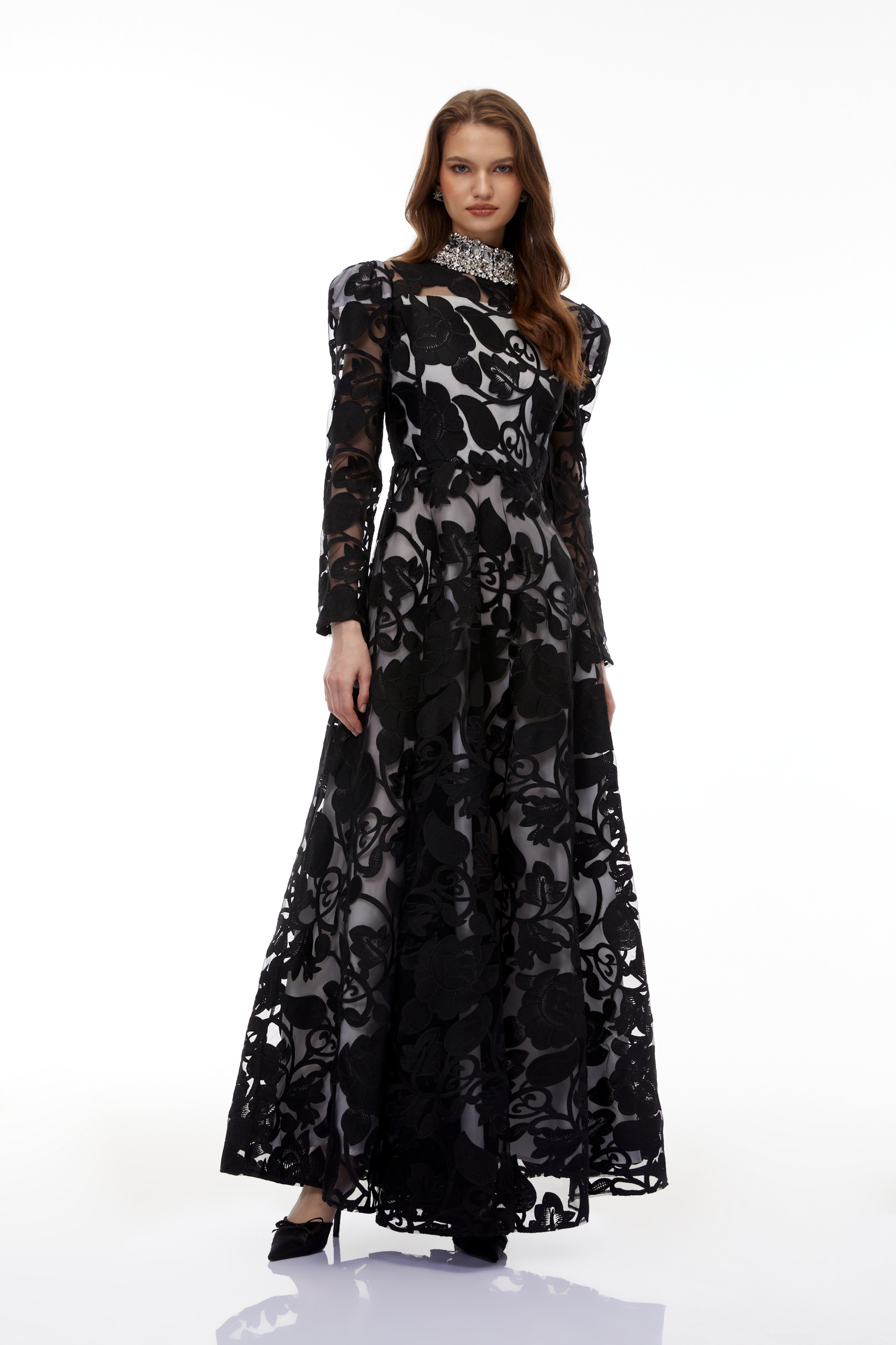 Jocasta Black Floral Embellished Maxi Dress