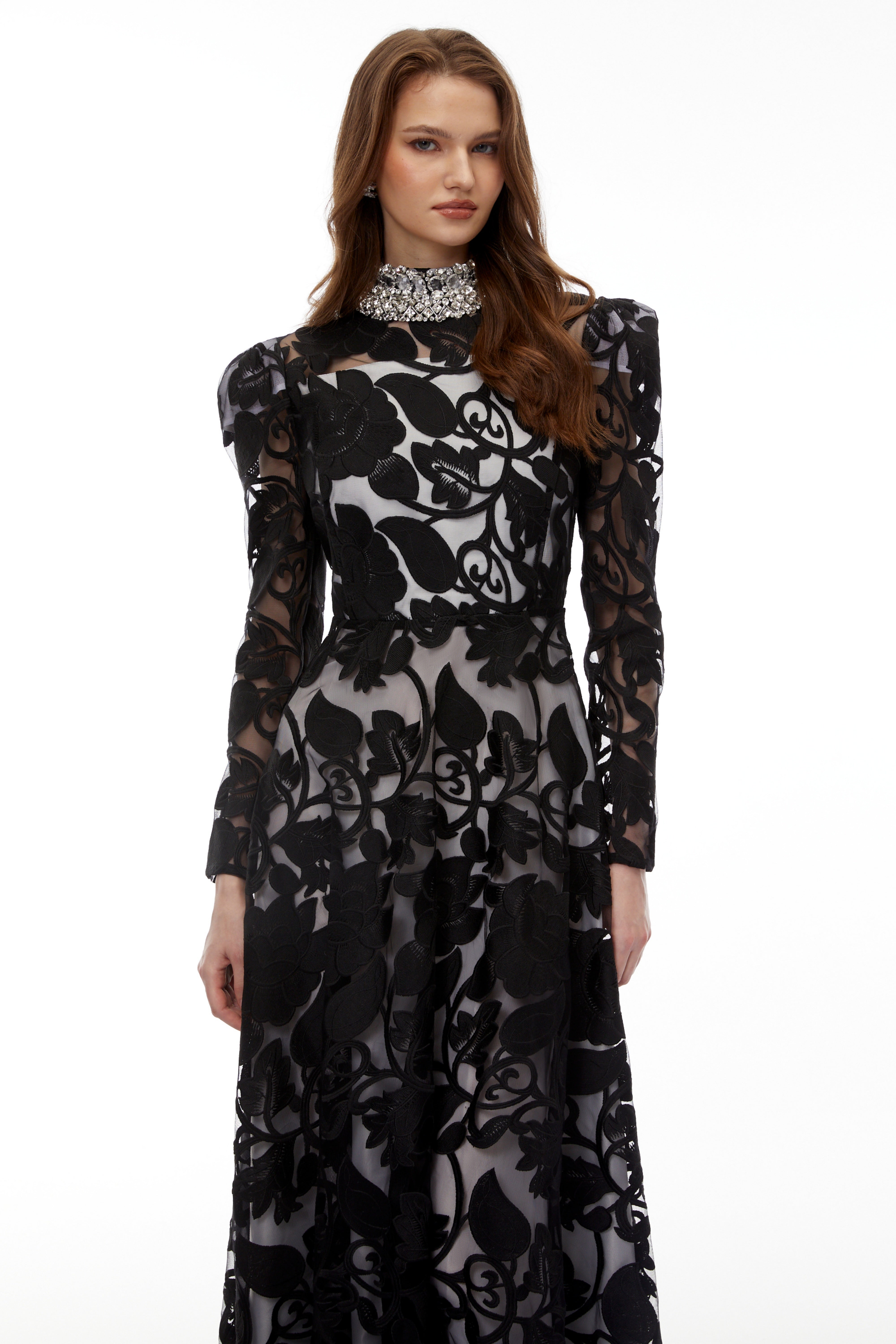 Jocasta Black Floral Embellished Maxi Dress