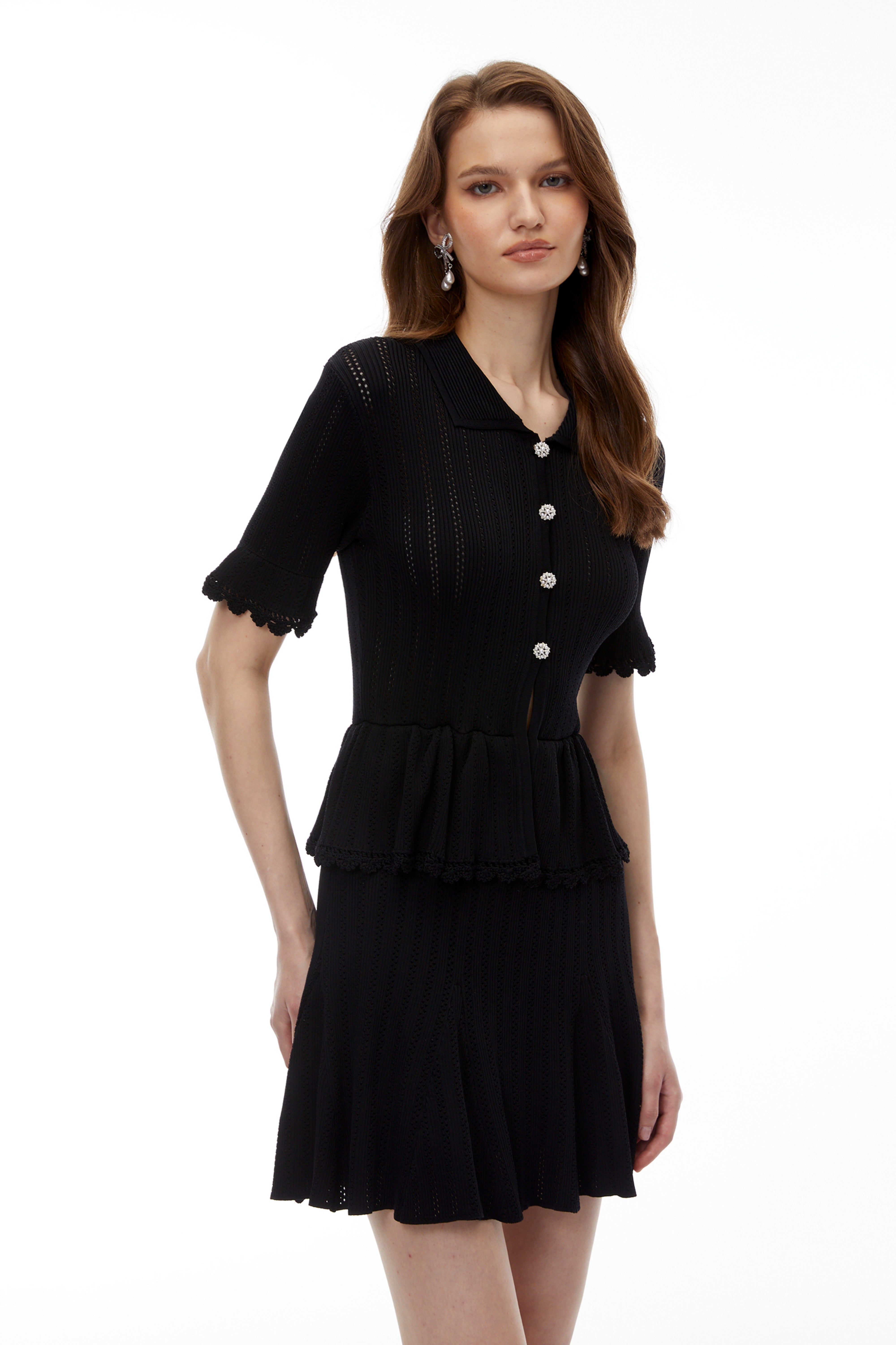 Jocasta Black Stretch Knit Lace Mini Dress