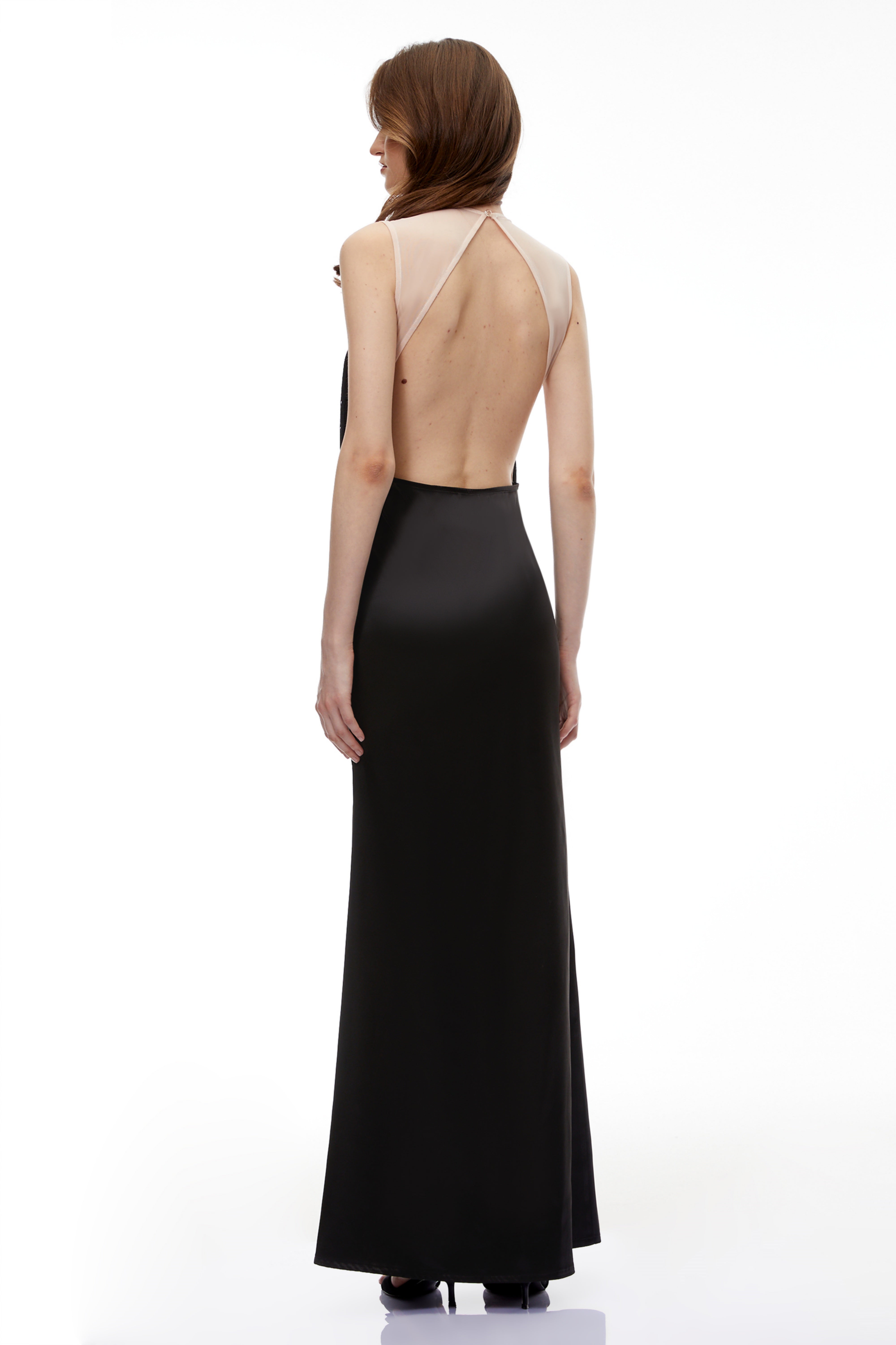 Jochebed Black Semi-Sheer Maxi Dress with Tassels