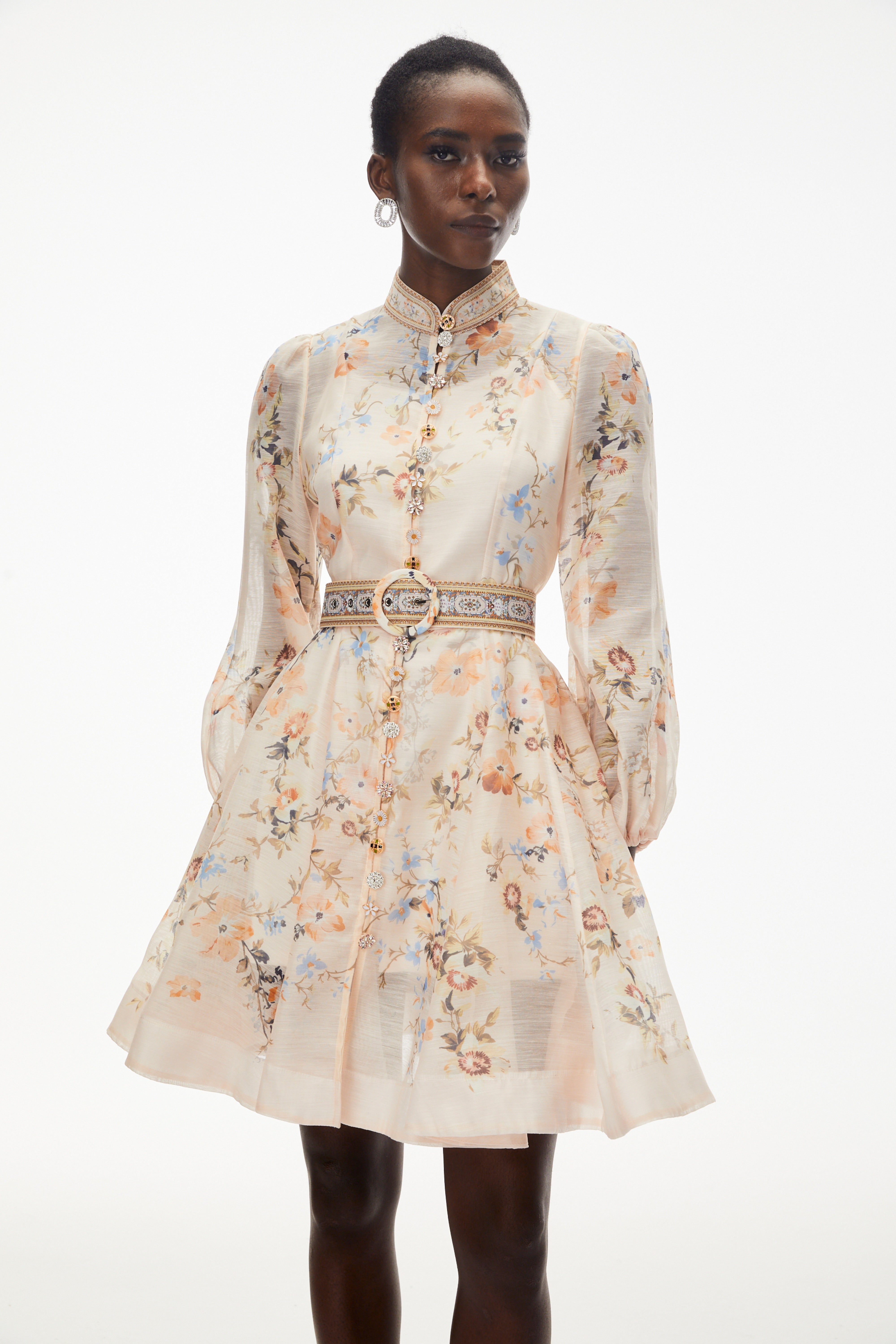 Jochebed Cream Floral Print Mini Dress