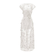 Jochebed White Floral Appliqué Maxi Dress witn Cut-Outs