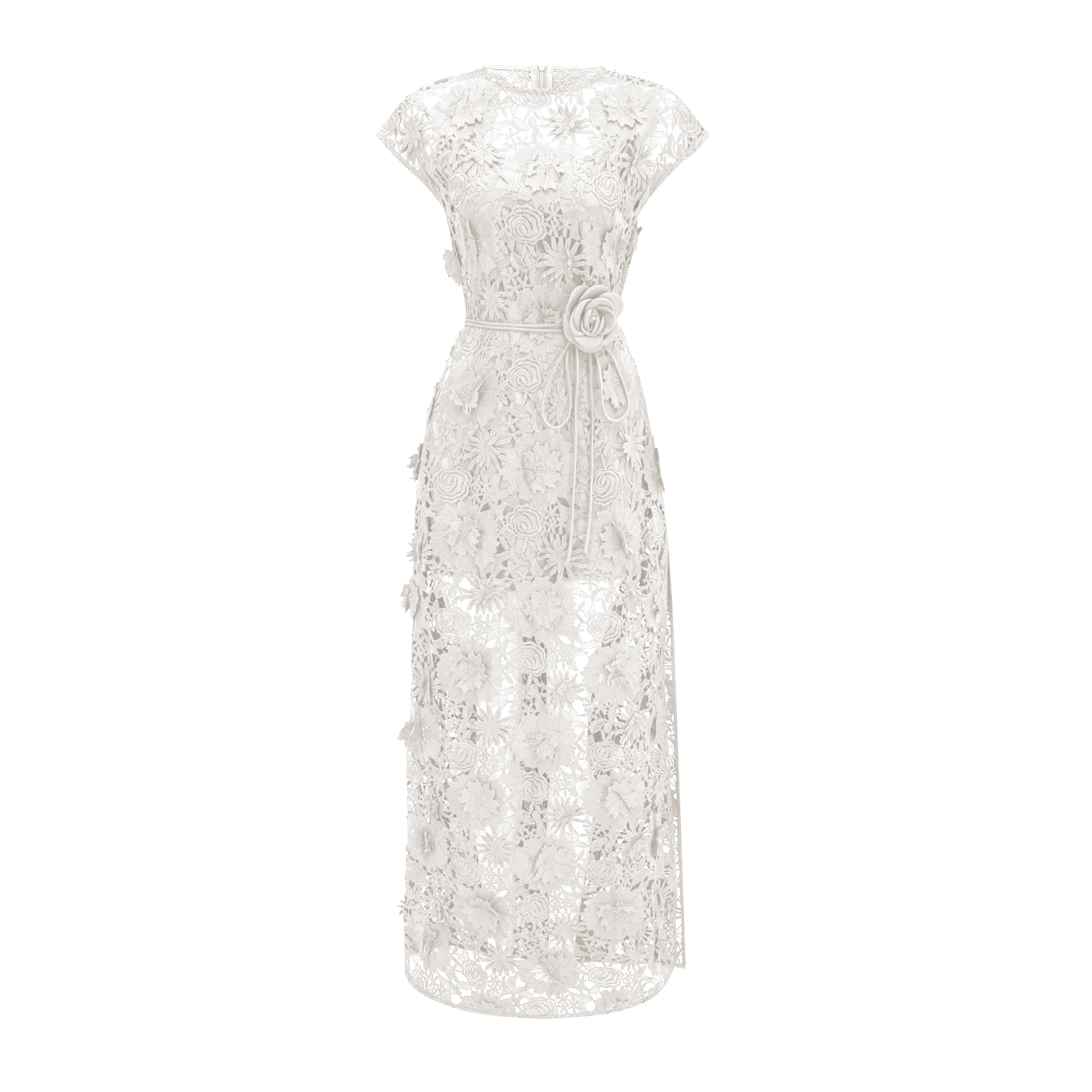 Jochebed White Floral Appliqué Maxi Dress witn Cut-Outs