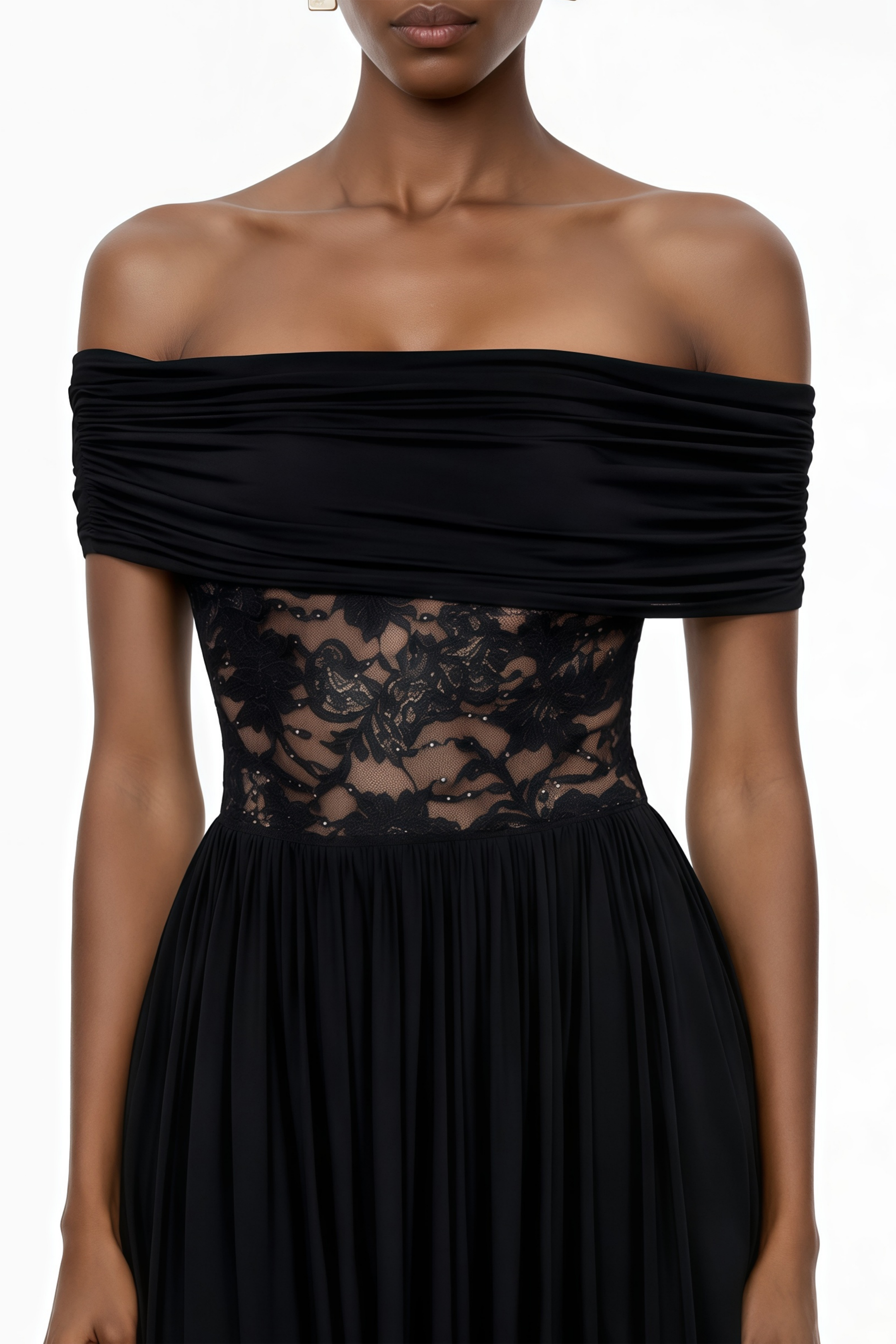 Joelle Black Lace Panel Pleated Maxi Dress