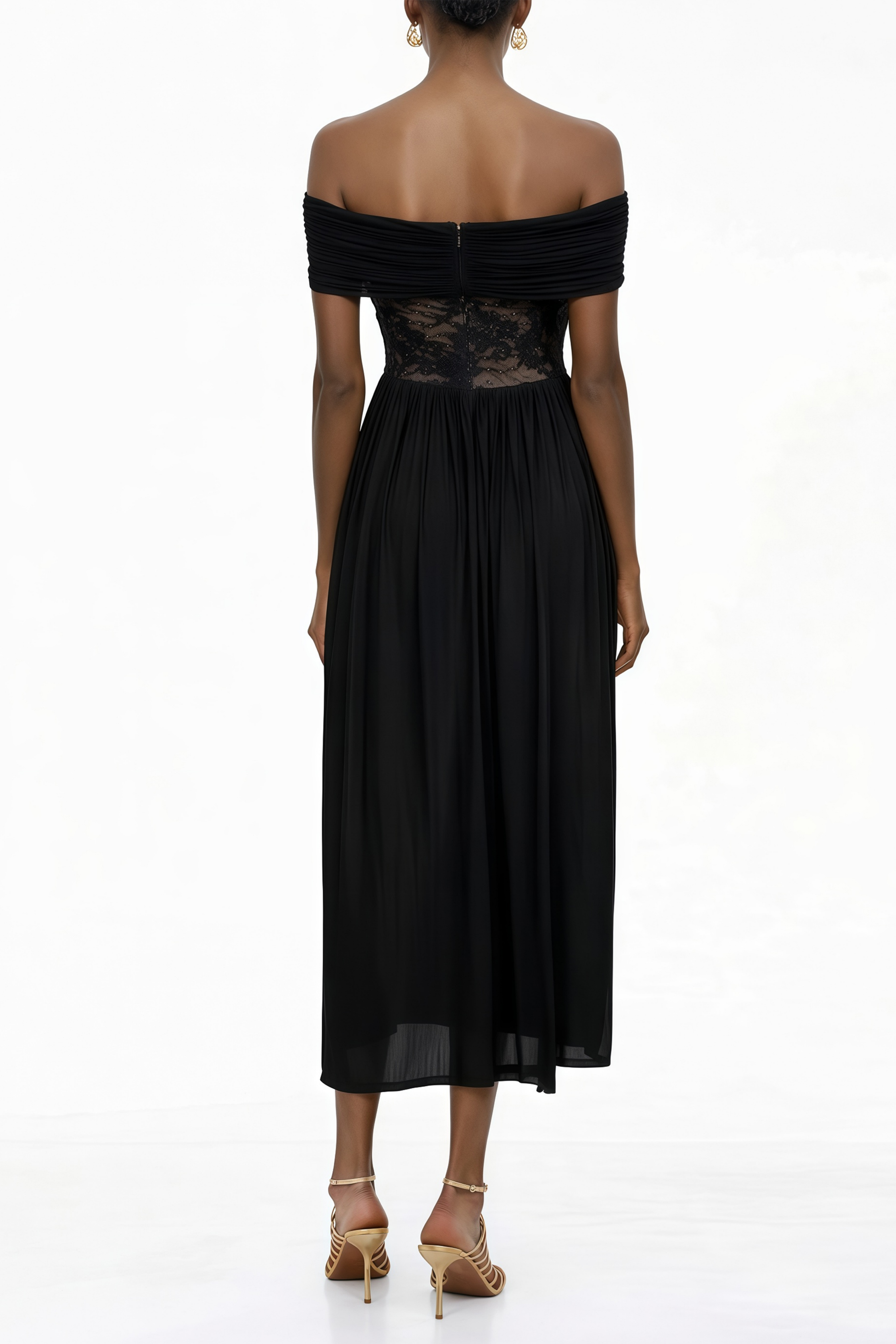 Joelle Black Lace Panel Pleated Maxi Dress